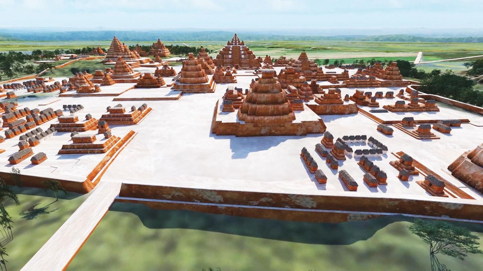 Imagen en 3D  realizada con un radar LiDAR, cedida por la Fundación FARES, del terreno de El Mirador, un asentamiento arqueológico de la civilización maya, en Guatemala.