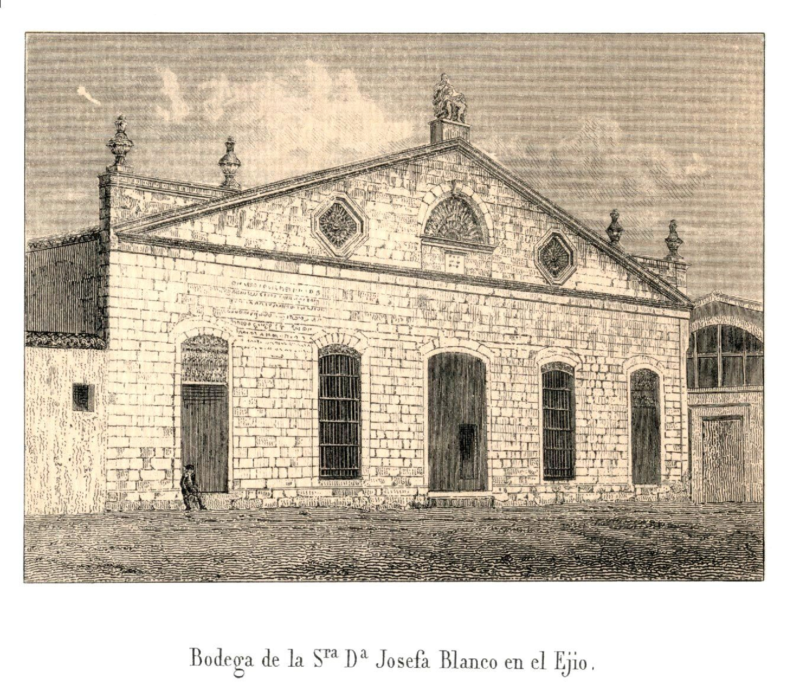 Fachada de las bodegas de Josefa Blanco, en un grabado de 1852.