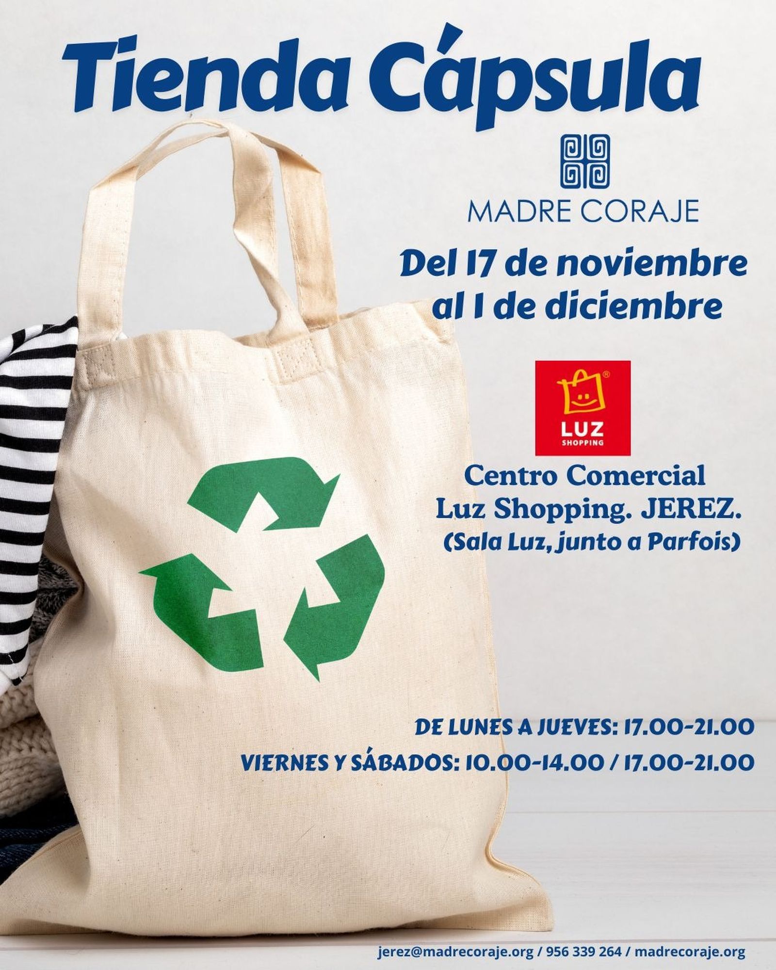 Anuncio de la inauguración de la Tienda Cápsula de Madre Coraje en Luz Shopping en Jerez