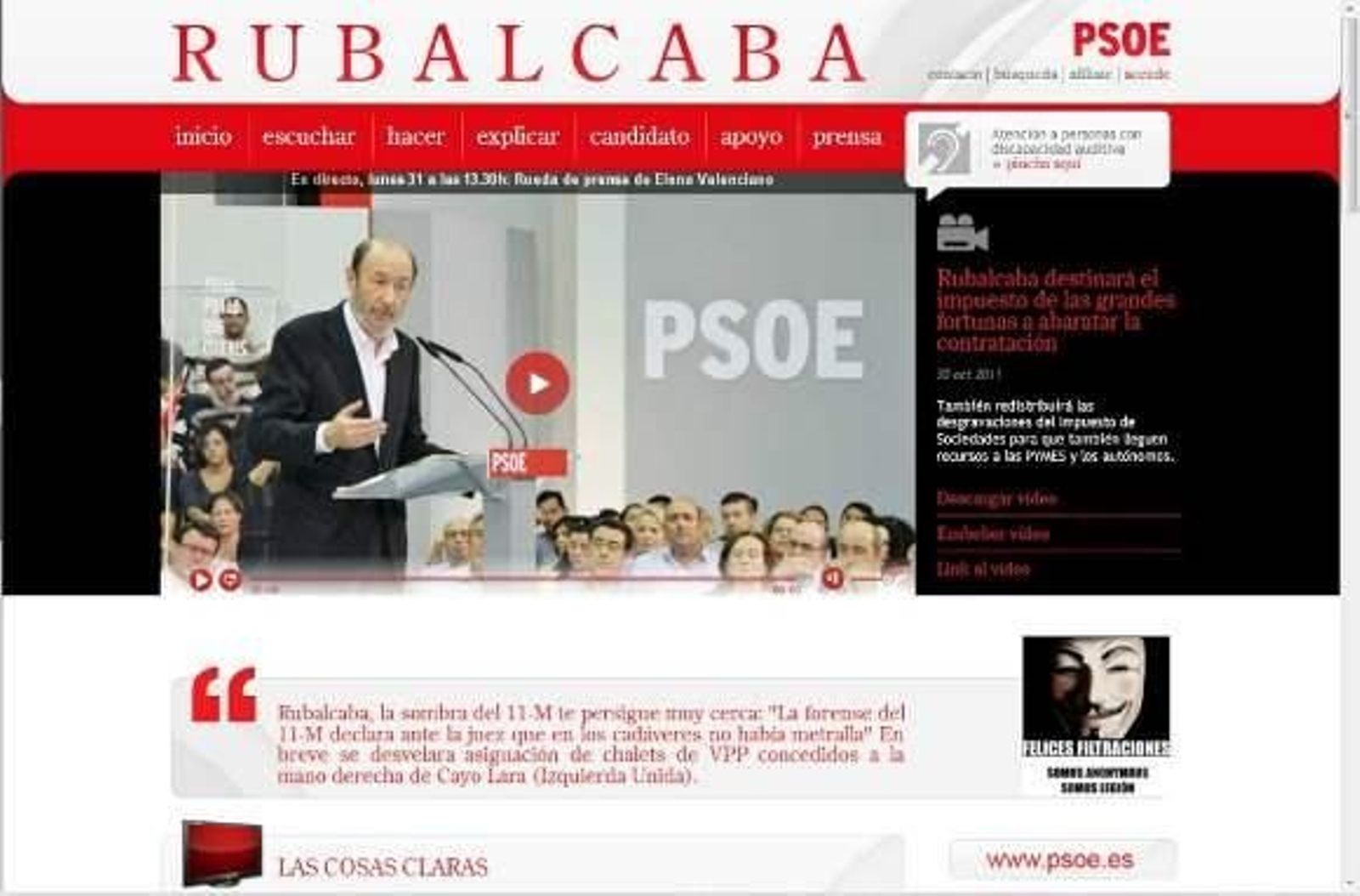 'Hackean' la web de Rubalcaba y le advierten: "La sombra del 11-M te persigue"