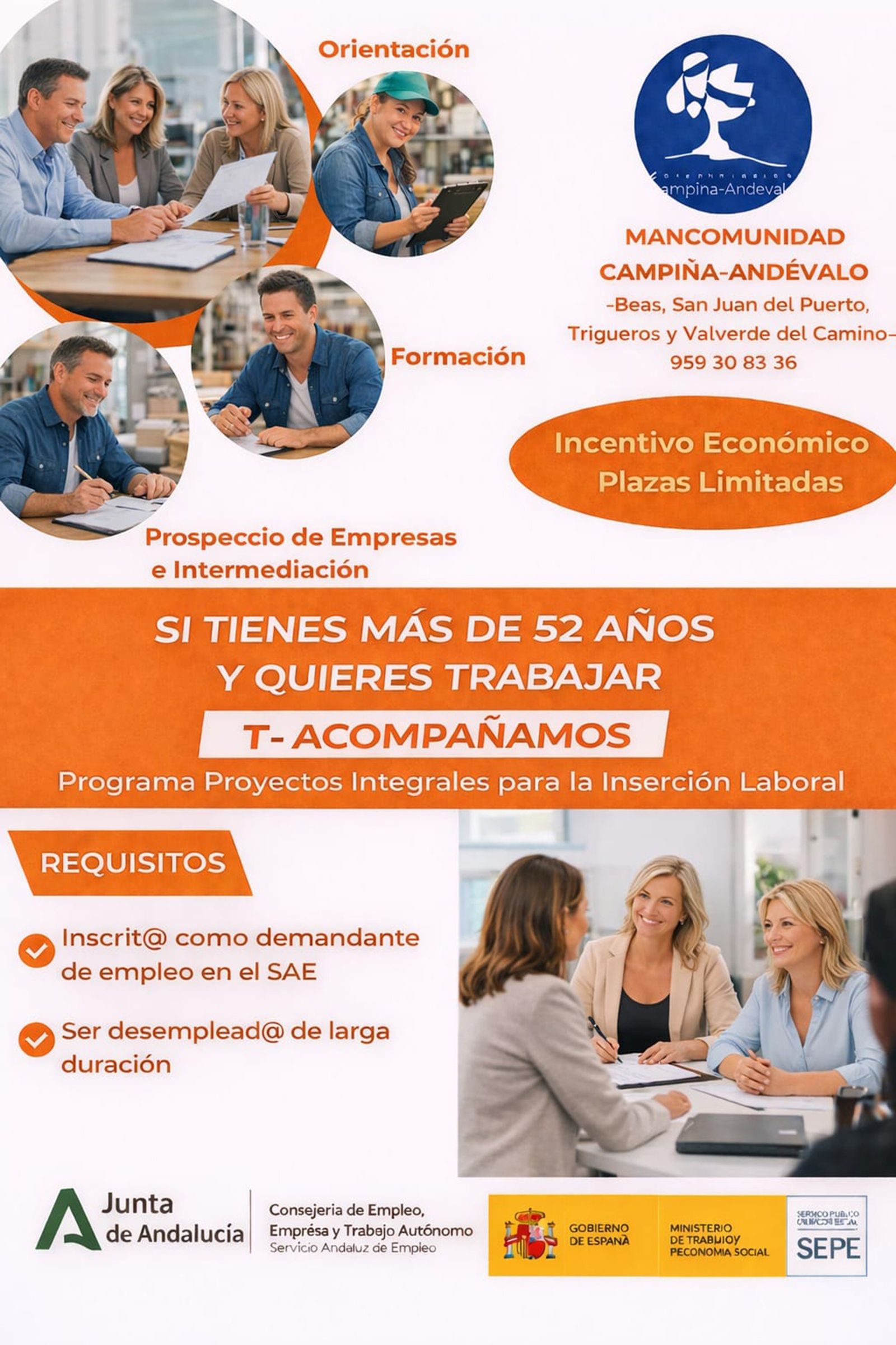 Cartel informativo del Programa de Proyectos Integrales para la Inserción Laboral – T-Acompañamos.