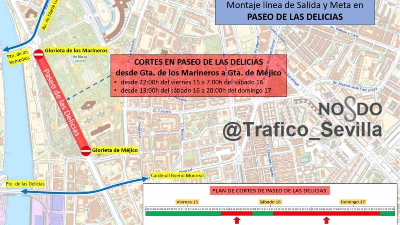 Cortes por el montaje de la línea de meta