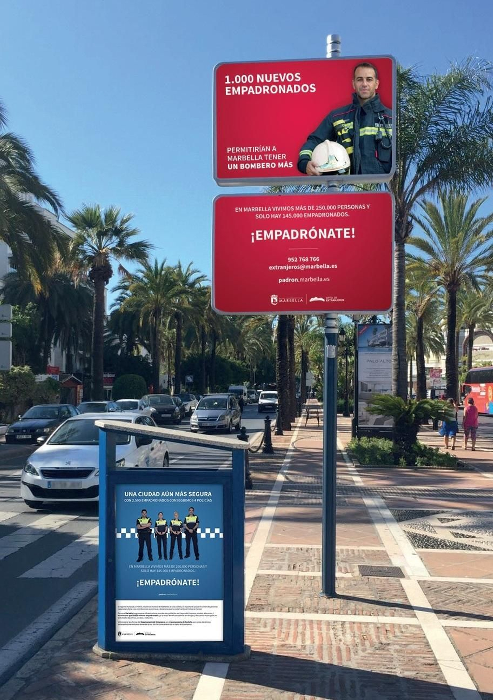 Representación de señalización urbana de la campaña de Marbella. Representación de señalización urbana de la campaña de Marbella.