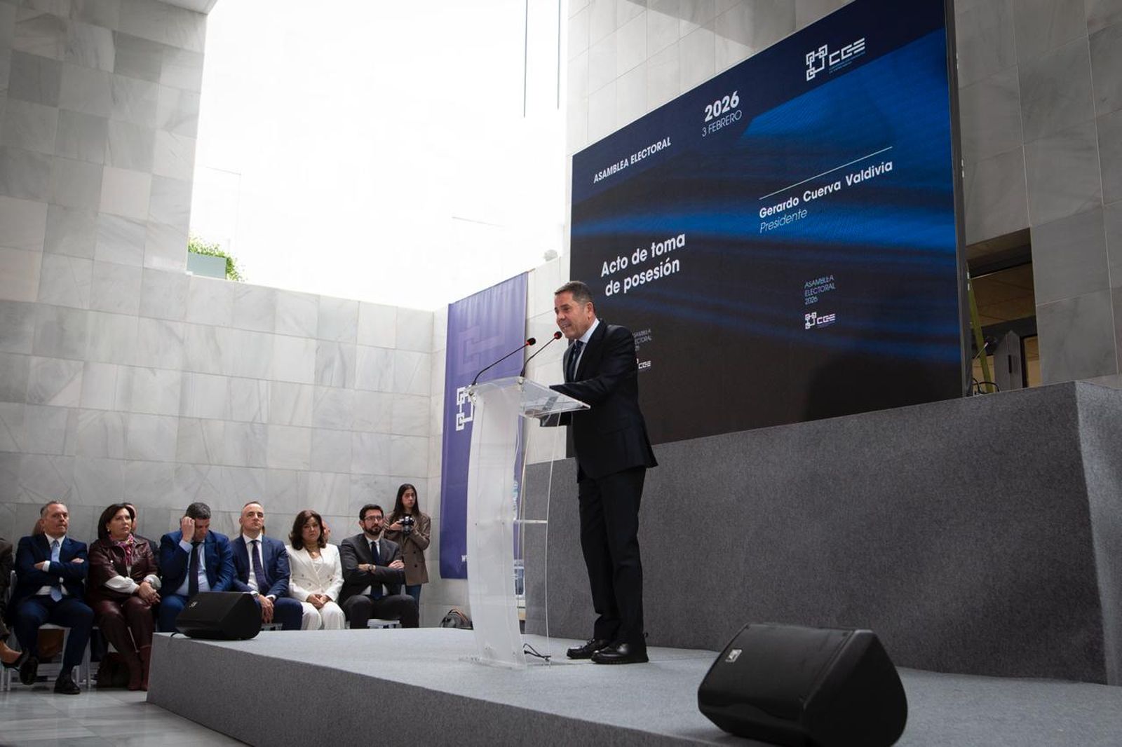 Gerardo Cueva, durante su discurso de toma de posesión como presidente de la CGE