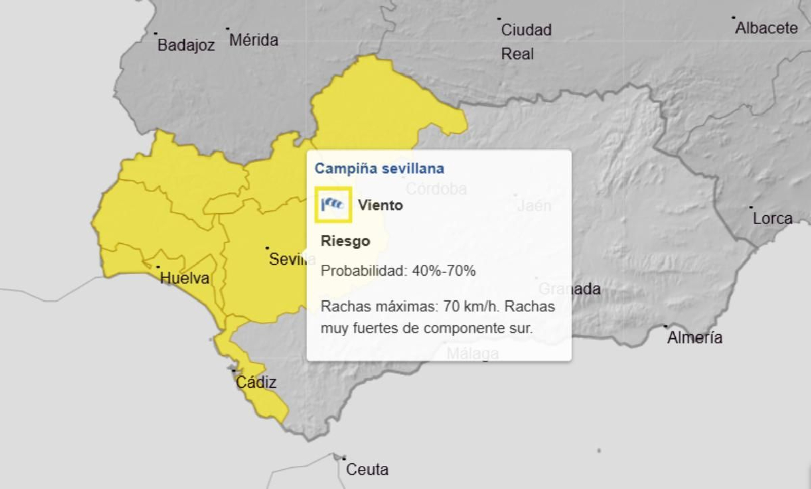 Avisos de la AEMET para Sevilla el jueves 13 de noviembre