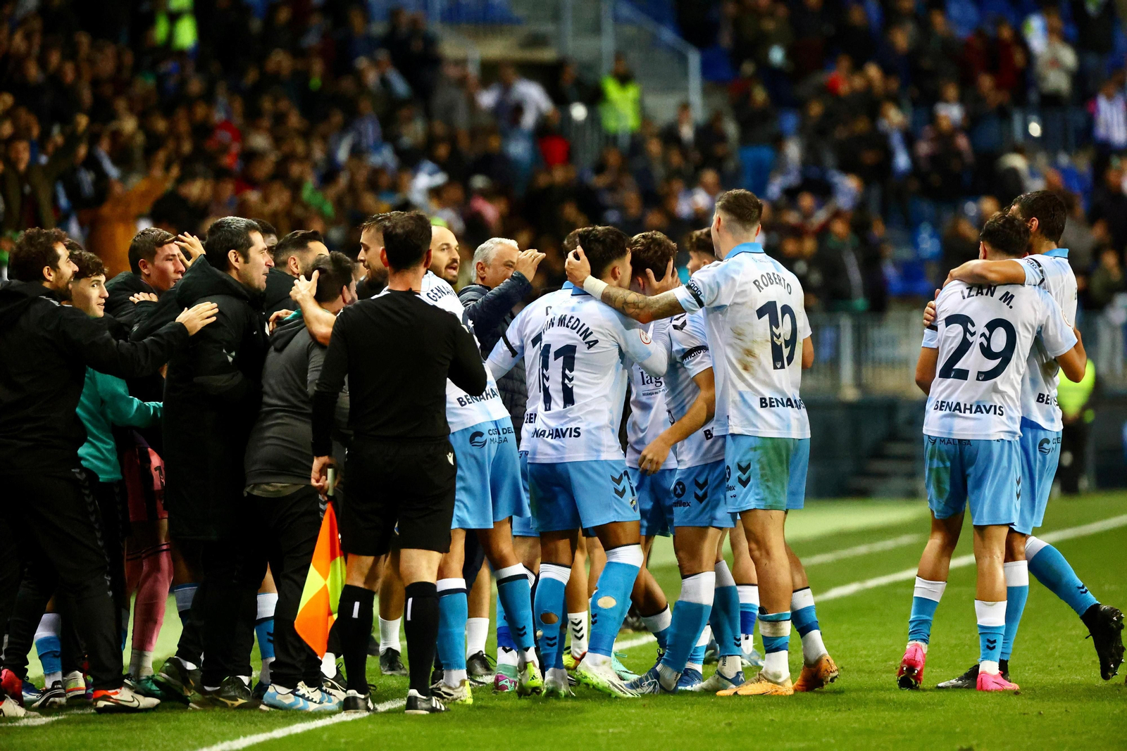 Celebración con Pellicer tras el 1-0
