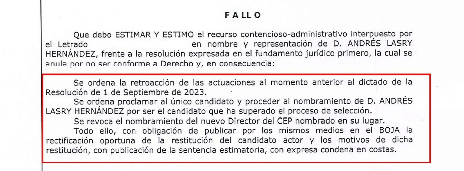 El fallo de la sentencia.
