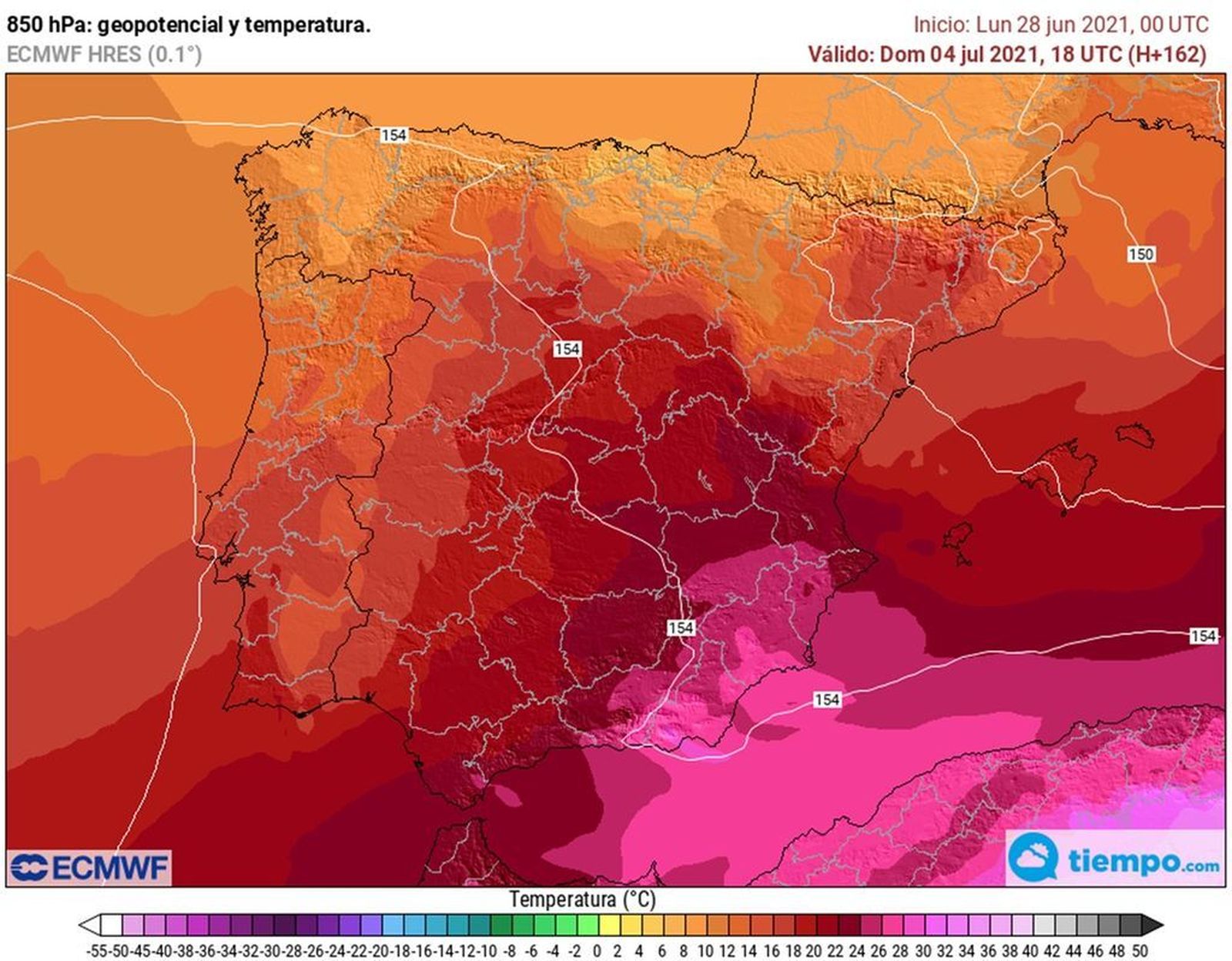 Situación de la Península, a finales de semana, debido a la entrada de la masa de aire cálido de África