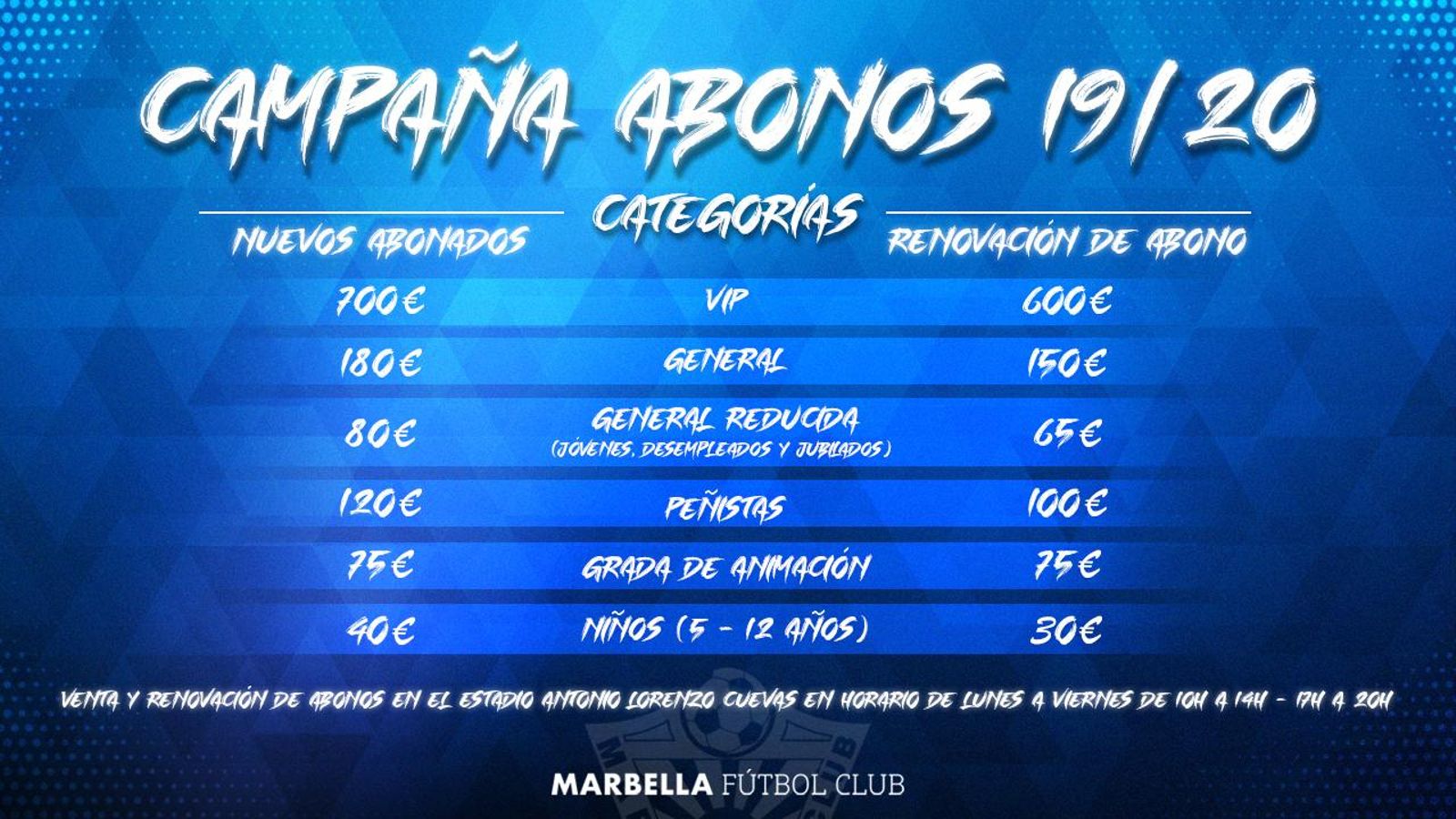 Precios de los abonos del Marbella FC para la temporada 2019/20