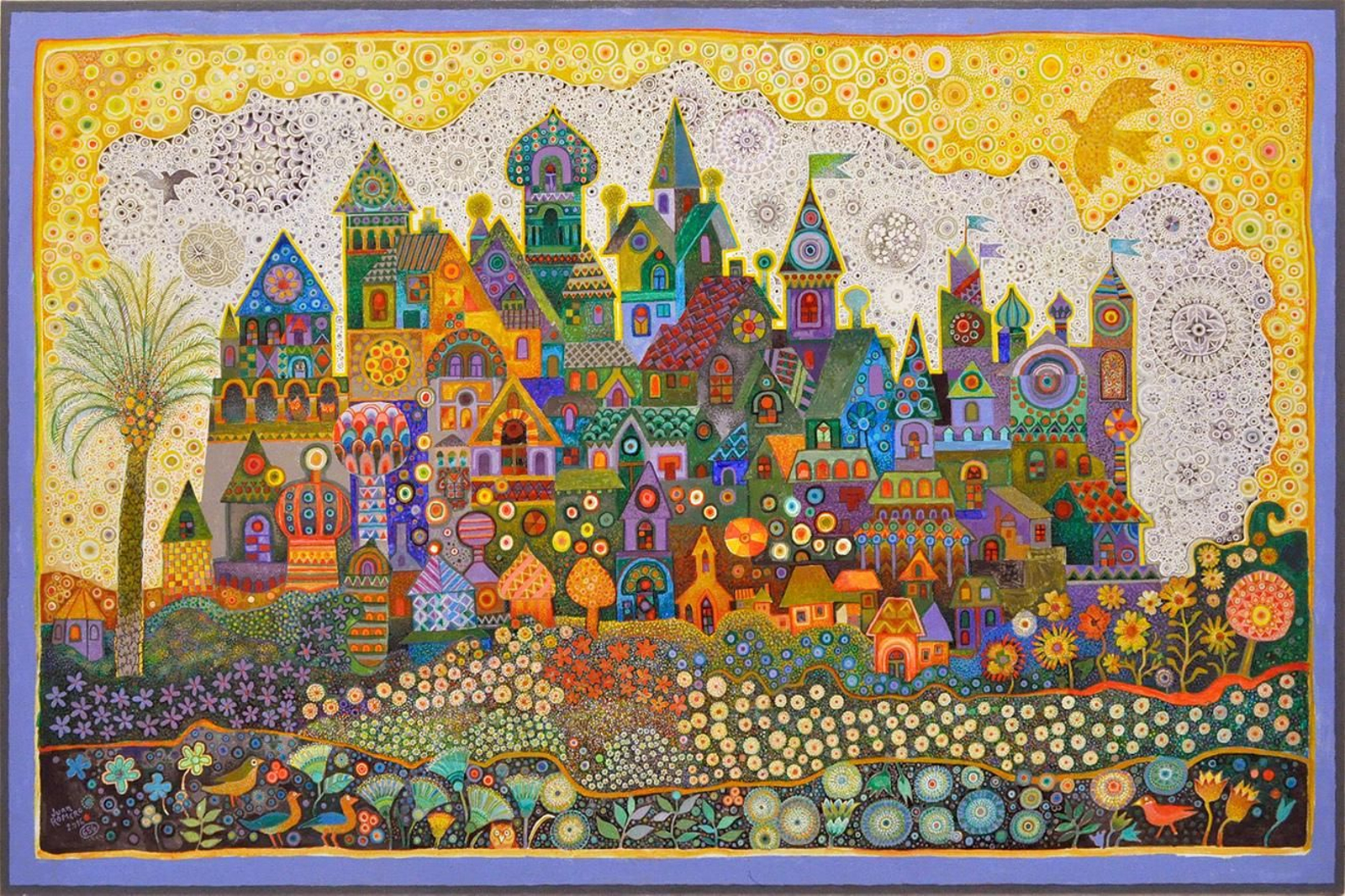 1. 'Pueblo en fiesta', de Juan Romero, con su cuidada construcción de formas geométricas sobre frisos horizontales que alojan aves, flores y círculos. 2. 'La Arlesiana', obra en la que el artista rinde tributo a Van Gogh y Gauguin. 3. 'Mi amigo Rino', donde cultiva la bidimensionalidad del cuadro.