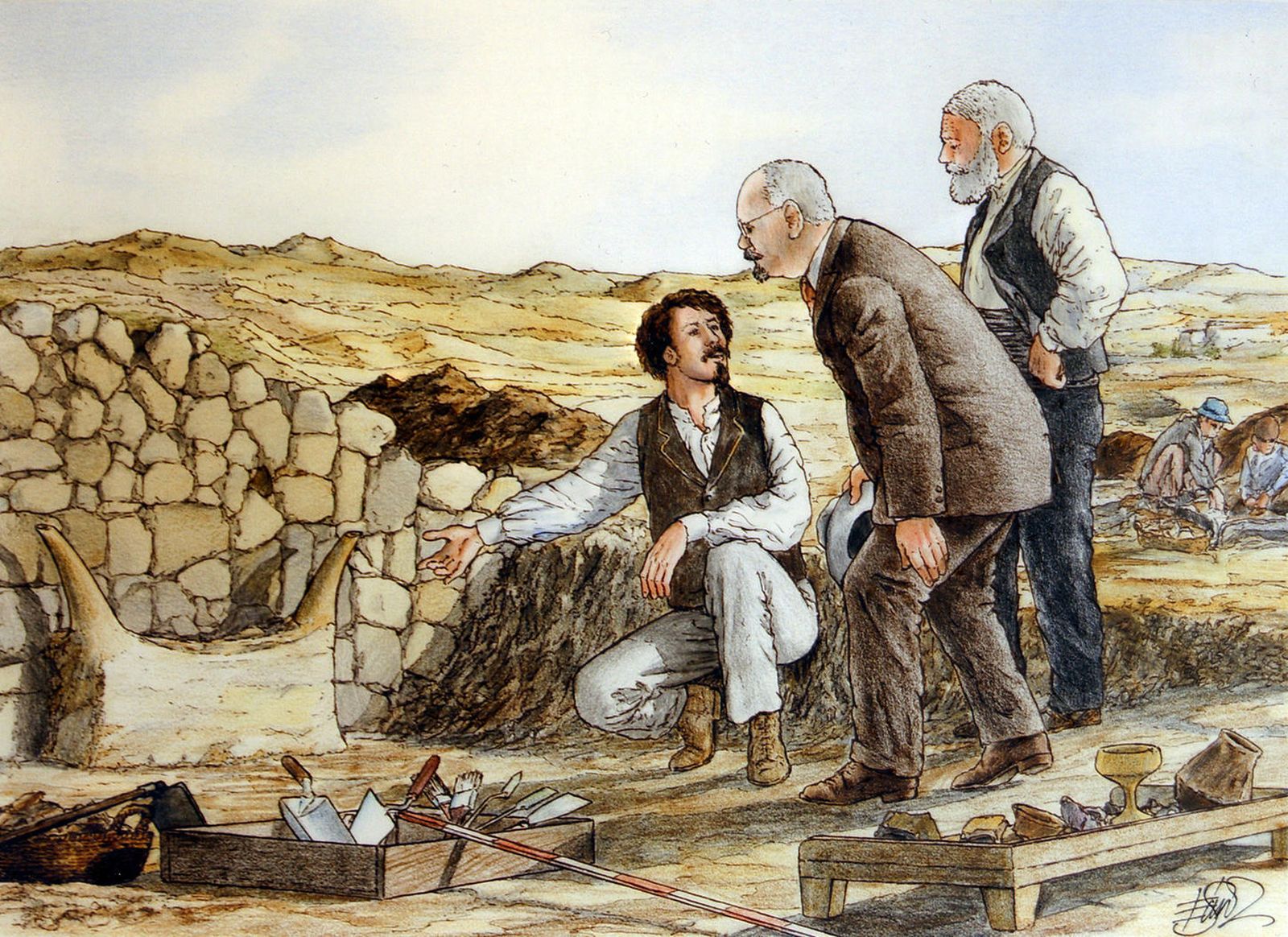 Emilio Sánchez Guillermo, en su casa de Vera,  con dos de las obras que se exponen en Diputación.