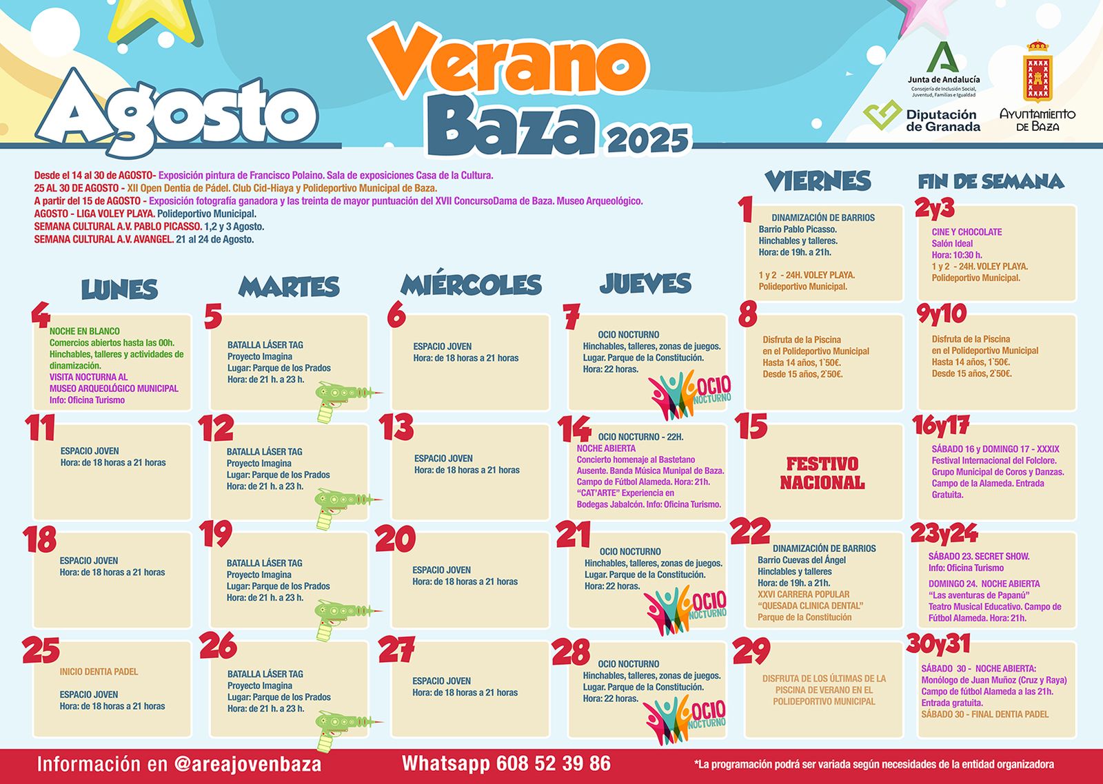 Calendario de verano de las actividades de Baza.