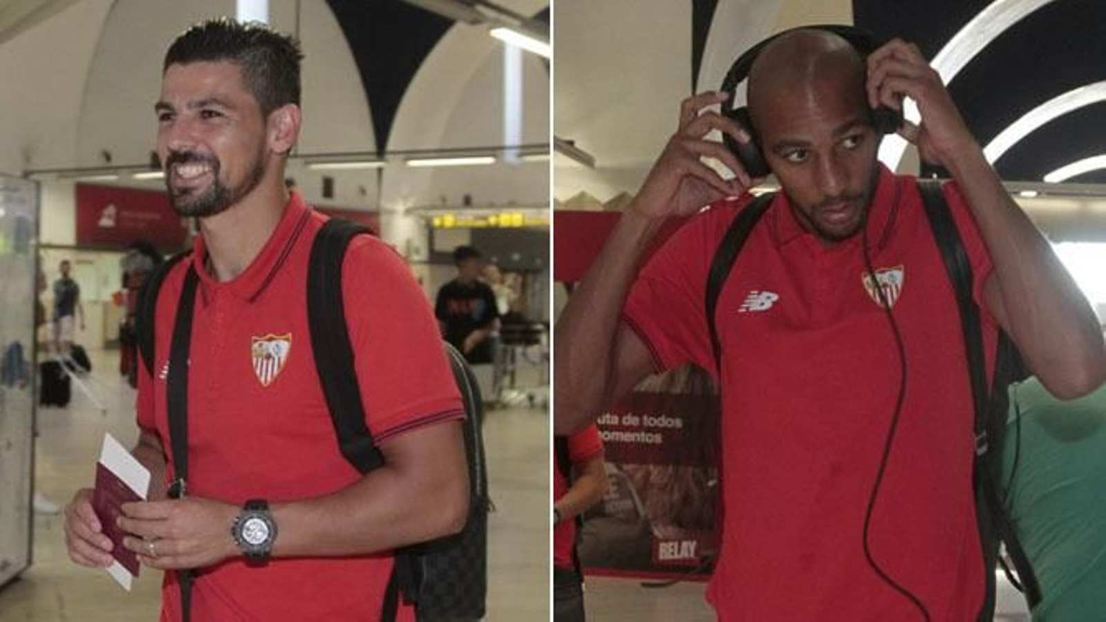 Nolito y N'Zonzi en el aeropuerto de San Pablo