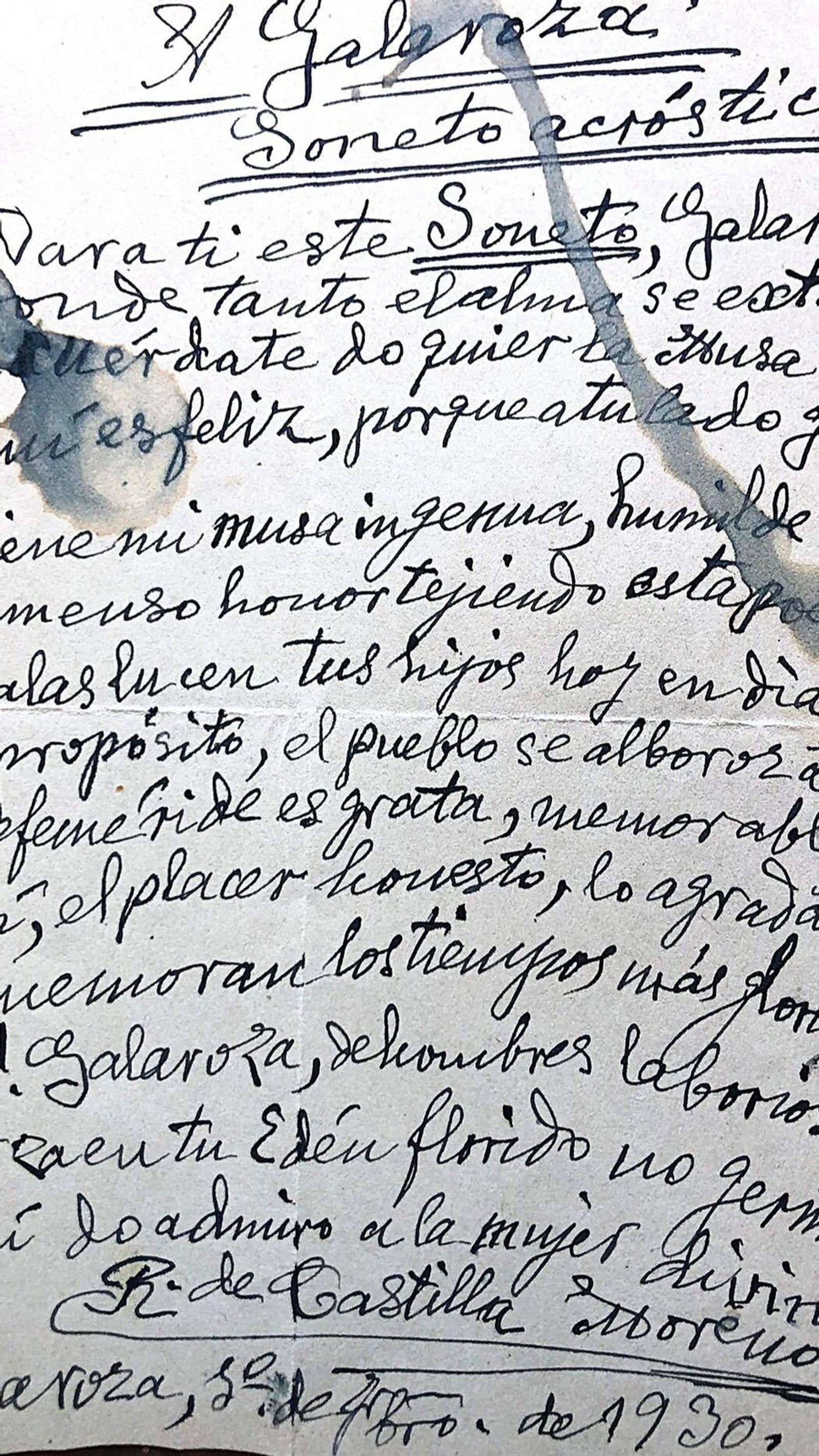 Acróstico de 1930 por Rafael de Castilla Moreno.