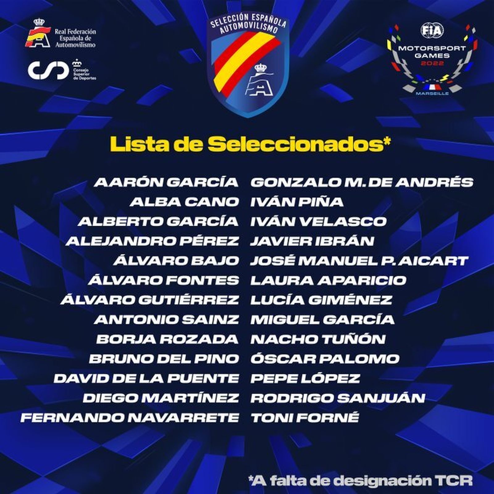 Lista de seleccionados.