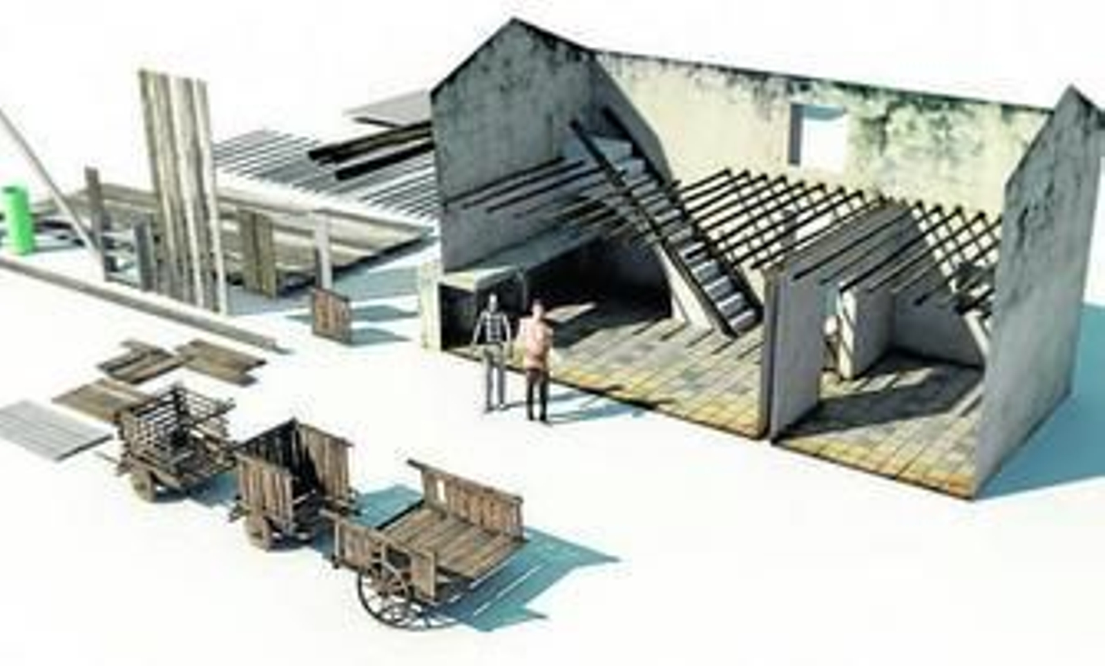 1. Primitivo alminar almohade de la mezquita construido en 1184 bajo la dirección del arquitecto Ahmad Ben Baso que, tras varias modificaciones, se convertiría en la Giralda tal y como hoy se conoce. 2. Diseño en tres dimensiones de una casa. 3. Imagen promocional de Past View que imita los diseños de Leonardo da Vinci en alegoría a la invención. 4. Un transeúnte se prueba las gafas Past View en la Plaza de San Francisco, testigo del momento en el que Miguel de Cervantes es detenido y llevado a la Cárcel Real en 1597.