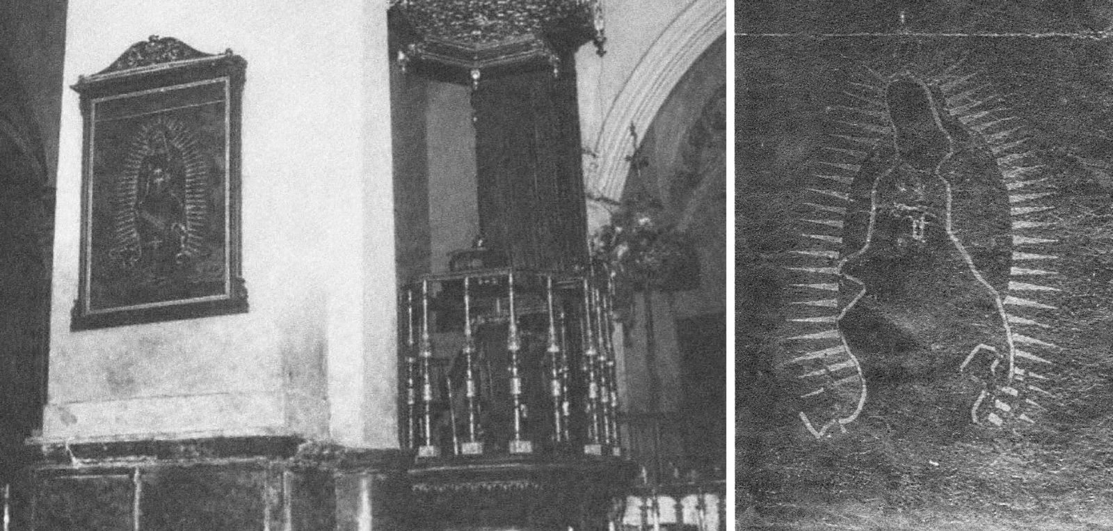 El espacio que ocupó durante años el cuadro de la Virgen de Guadalupe, aún sin restaurar, en la iglesia de San Ildefonso.