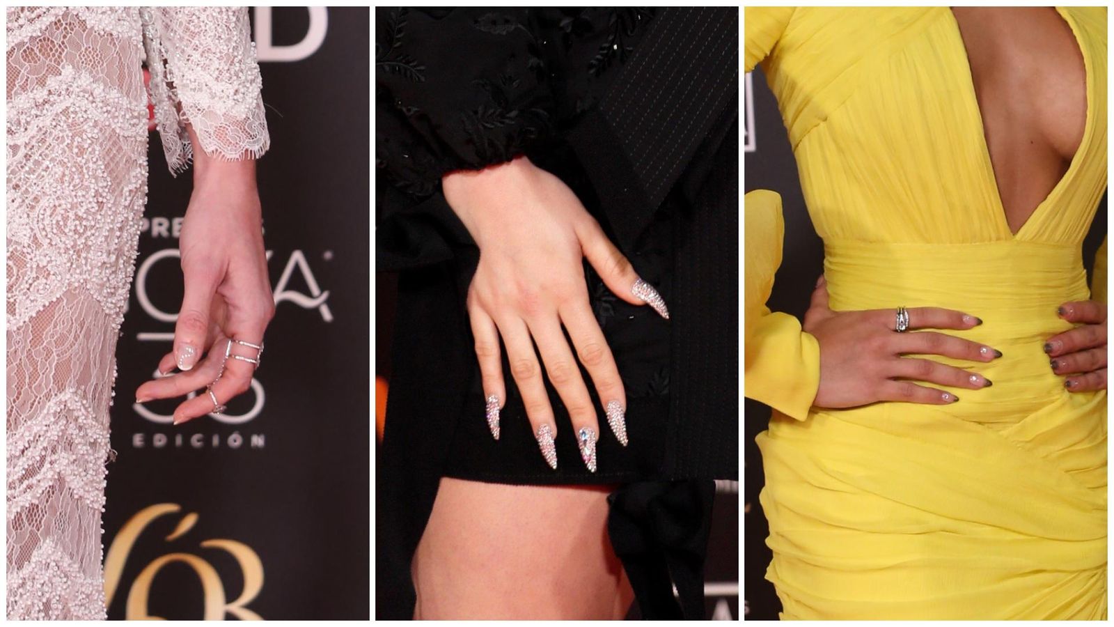 Cristina Castaño, Rosalía e Hiba Abouk fueron las más atrevidas y se entregaron por completo al nail art adornando sus uñas con distintos tipos de apliques plateados.