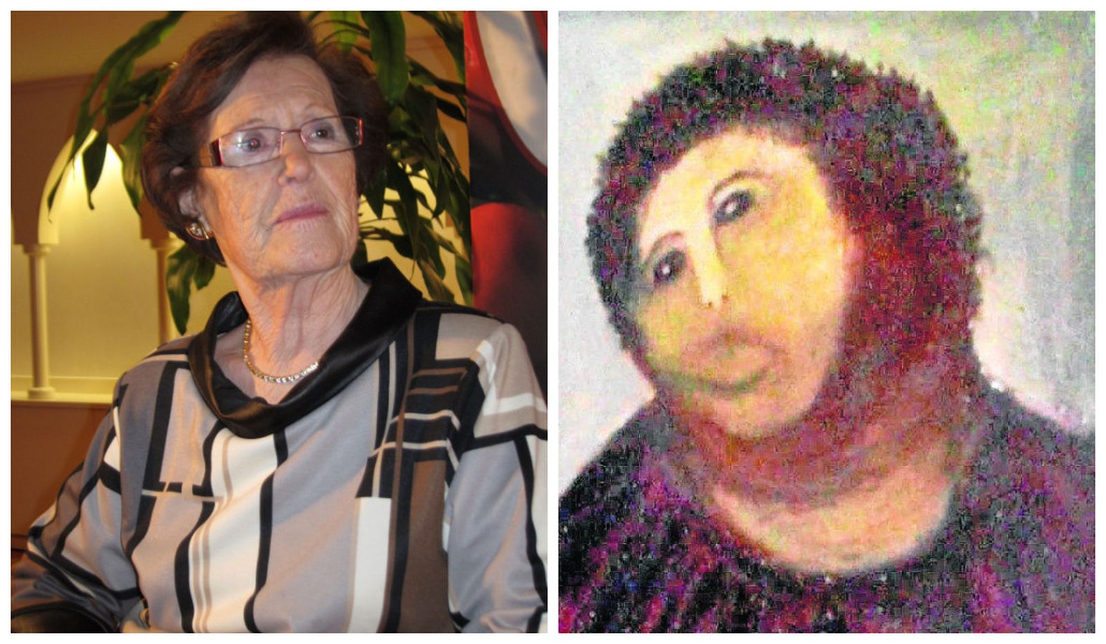 Cecilia Giménez con la famosa restauración del Ecce Homo.