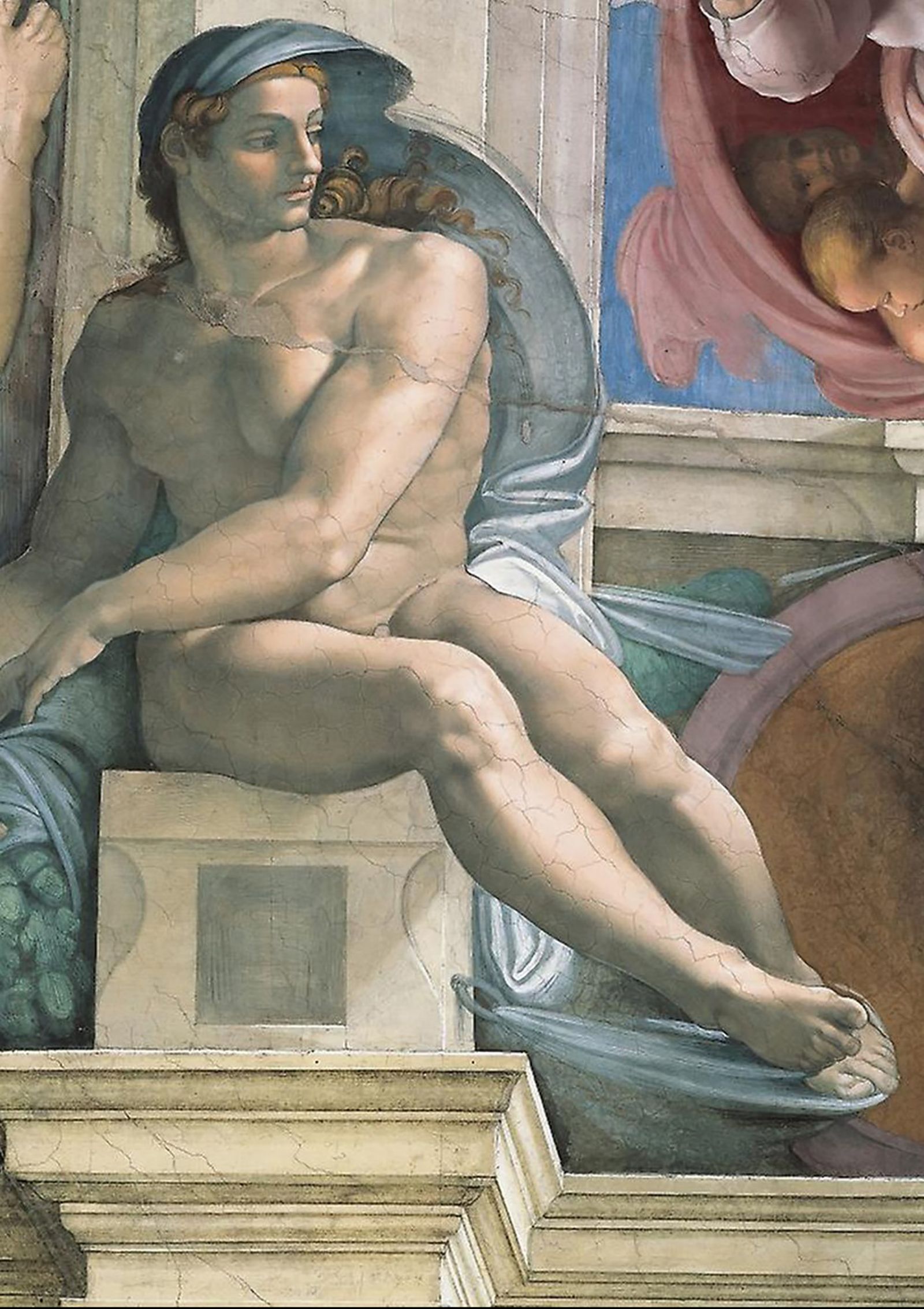 'Ignudi' de Miguel Ángel sobre la 'Sibila Pérsica' en la Capilla Sixtina.