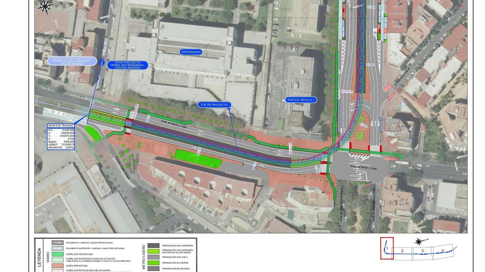 Plano del tramo inicial del tranvía en Ramón y Cajal, donde arranca el túnel hasta San Francisco Javier.