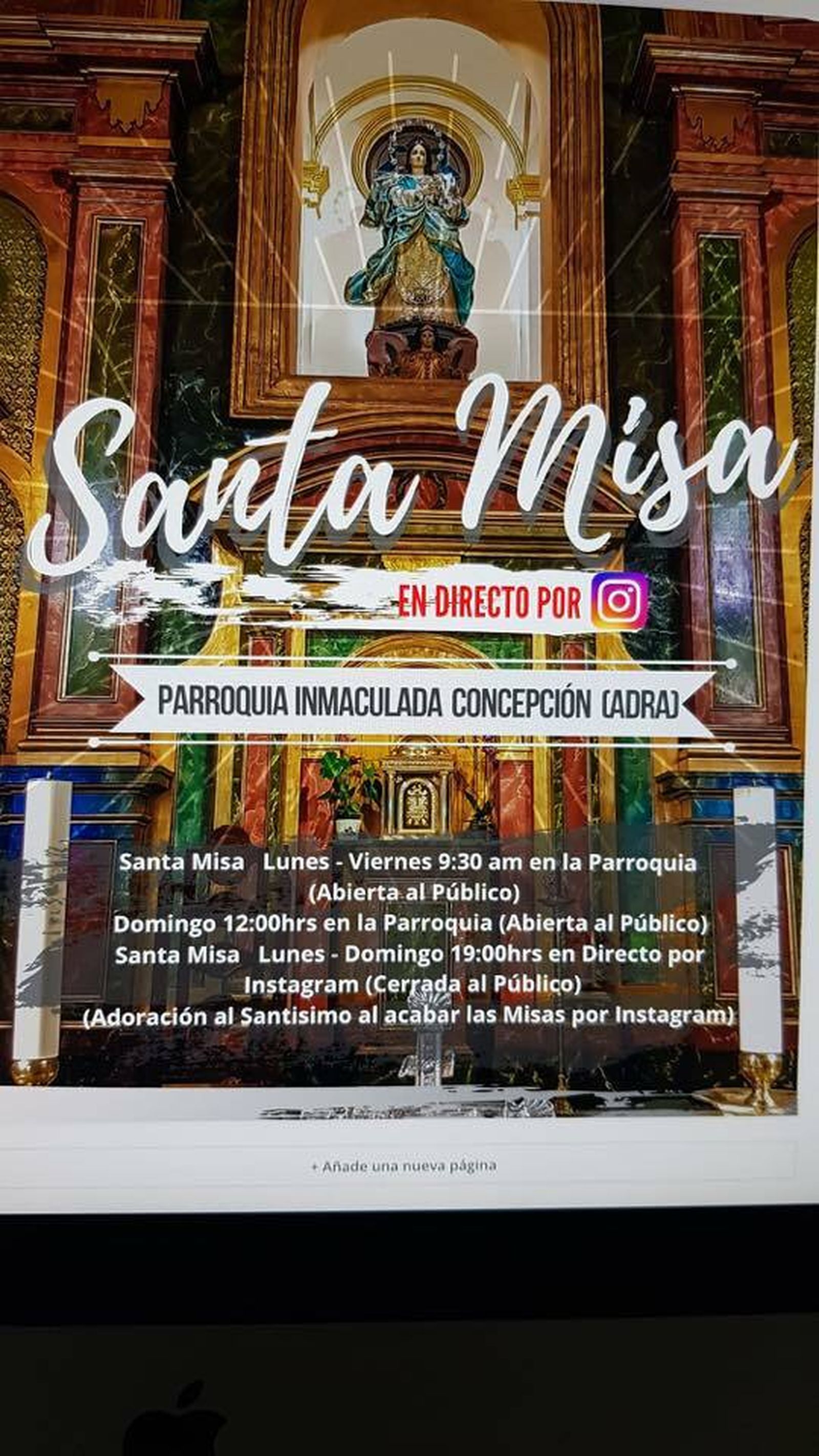 La Santa Misa en el municipio de Adra se puede seguir en directo, durante estos días, a través de Redes Sociales.