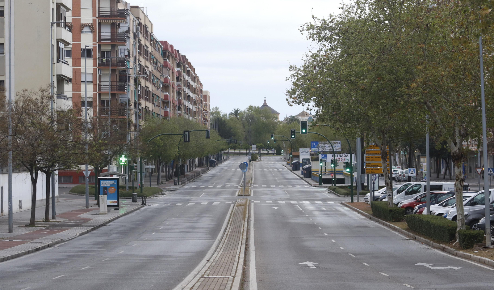 La avenida del Aeropuerto de Córdoba, sin tráfico y vacía.