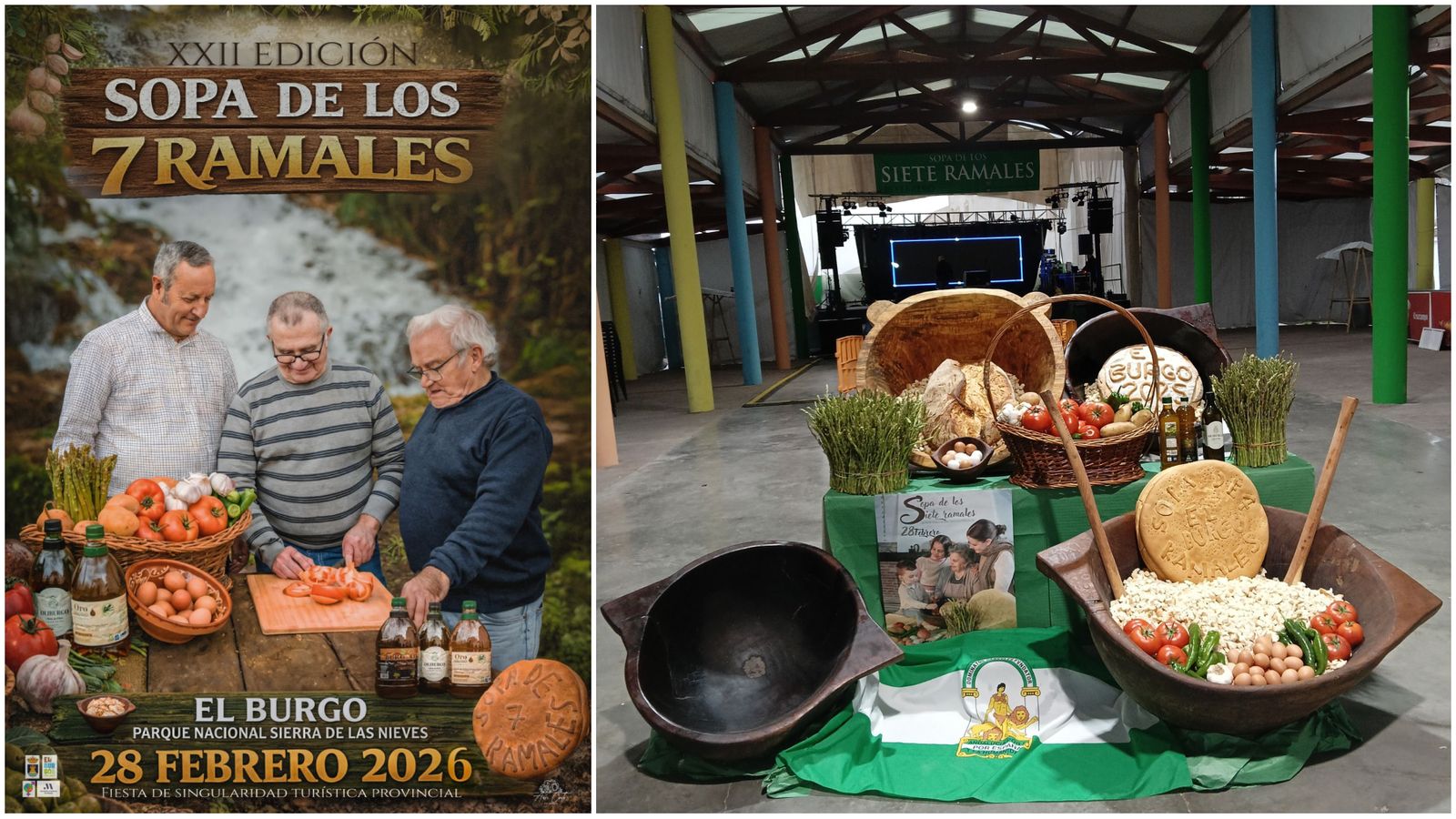 El cartel de la XXII Sopa de los 7 Ramales y los avios para su preparación.