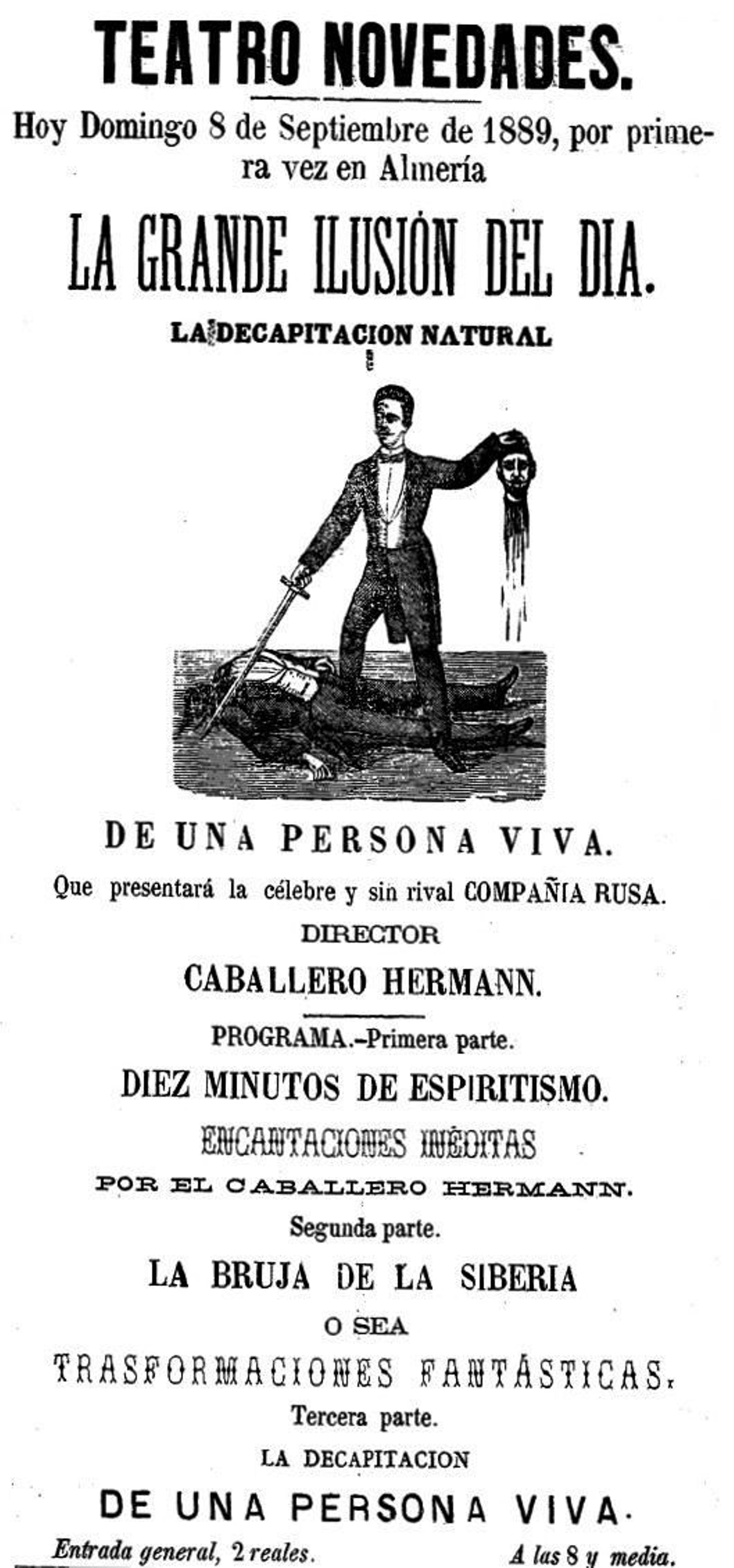 Cartel anunciador de la función del Caballero Hermann en 1889