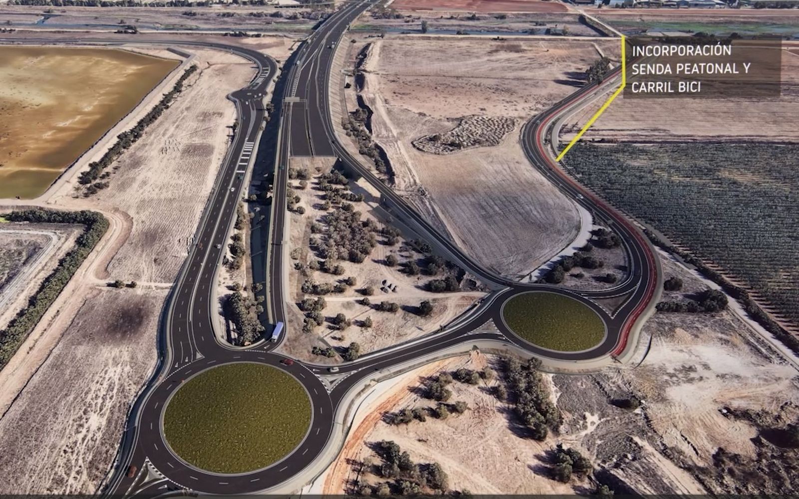 Imagen virtual de la incorporación de senda peatonal adosada a la reposición de la carretera de El Copero Sur