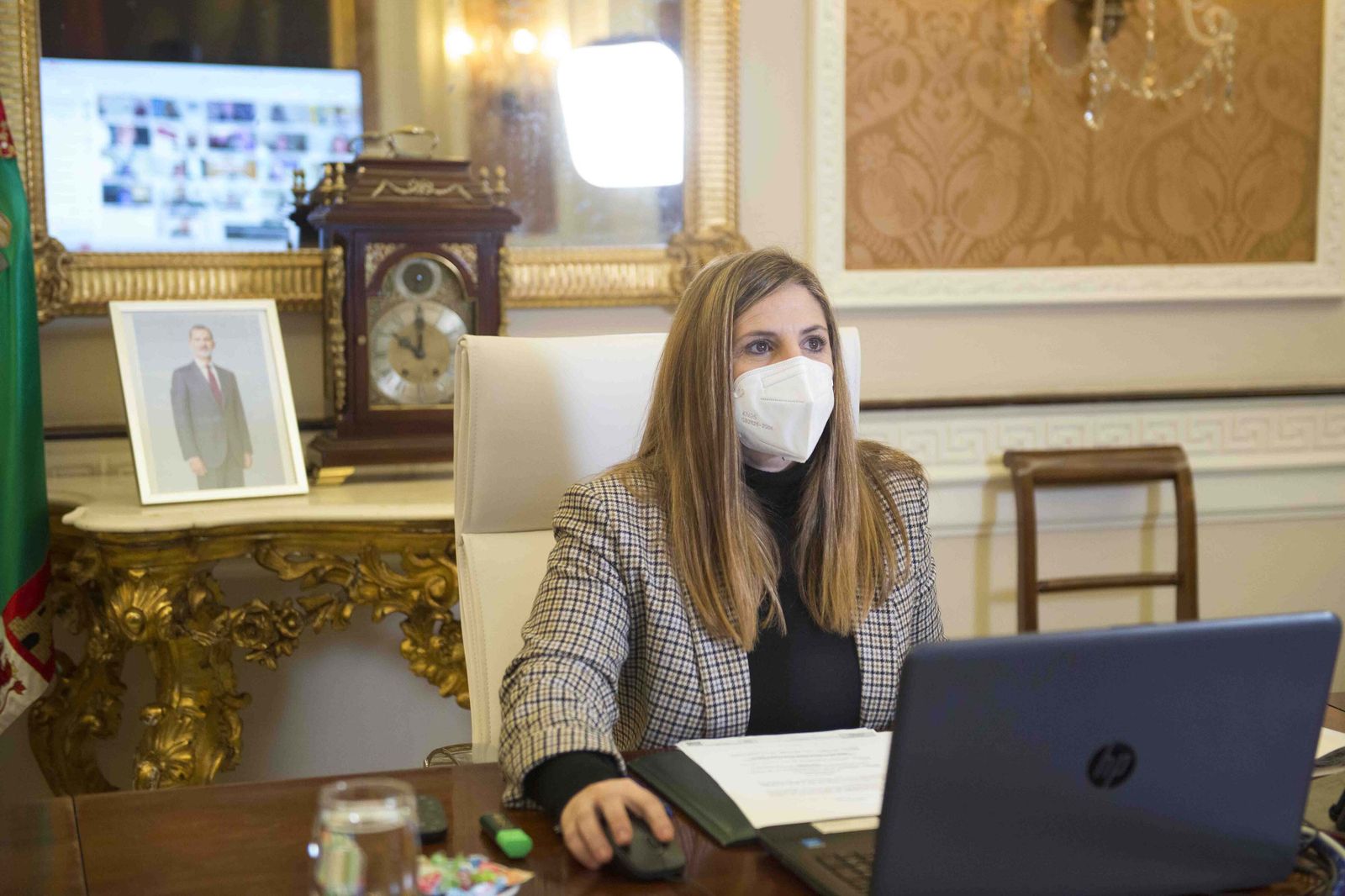 La presidenta de la Diputación de Cádiz, Irene García, durante el pleno telemático de enero.