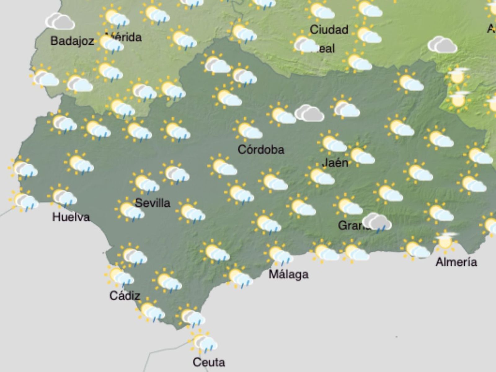 Previsiones de lluvia durante el jueves 1 de mayo en Andalucía