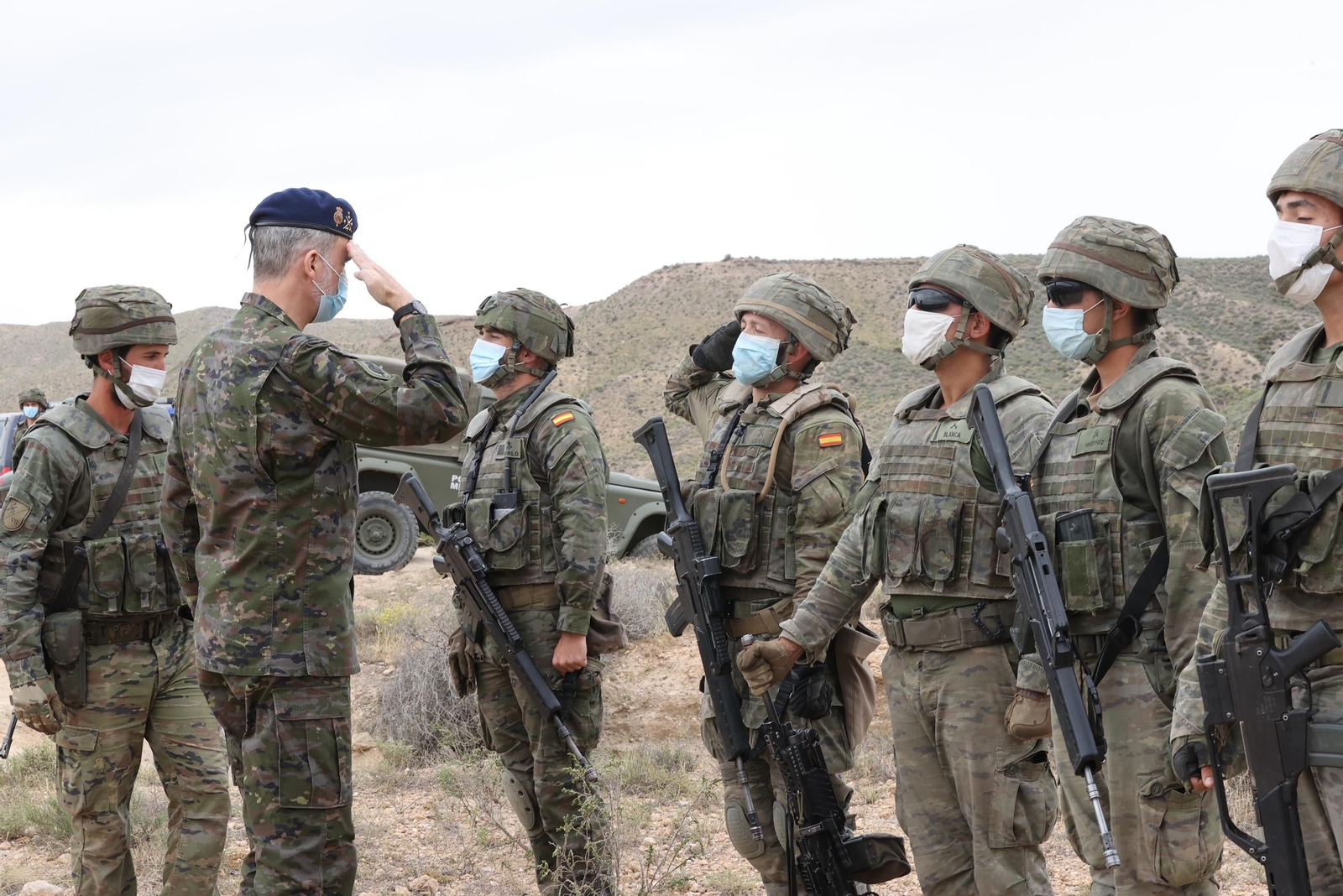 El Rey Felipe VI asiste a un ejercicio militar de la Brigada 2035 en Viator