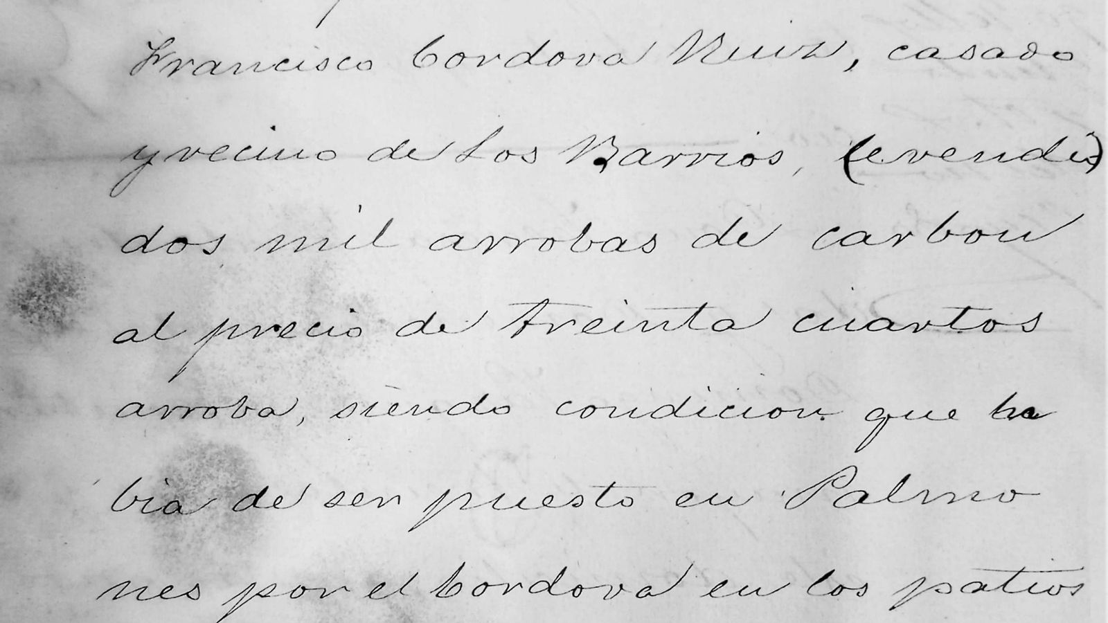 Documento de la venta de las dos mil arrobas de carbón.