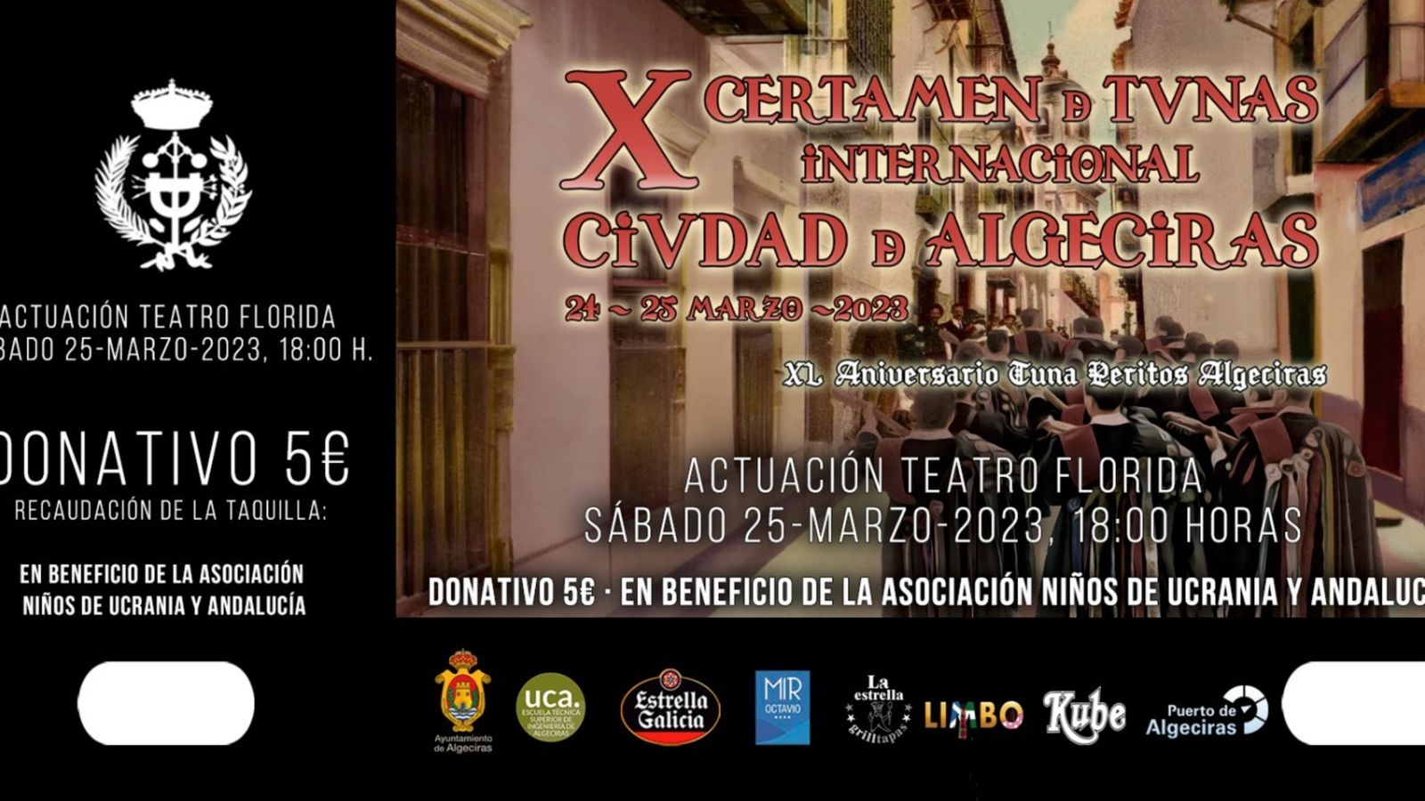 Entrada donde se indica que lo recaudado es en beneficio de la asociación Niños de Ucrania y Andalucía