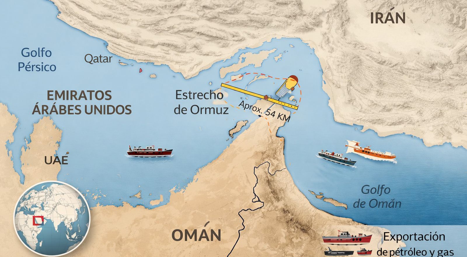Recreación del mapa del Estrecho de Ormuz
