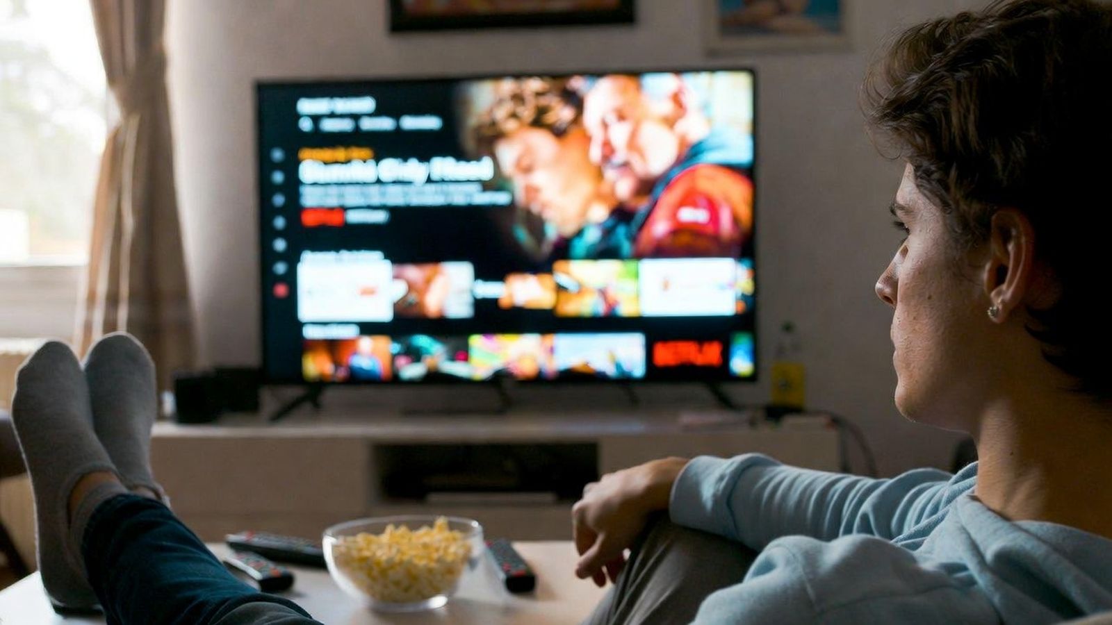 Un joven se prepara para ver una plataforma de televisión digital en su vivienda.