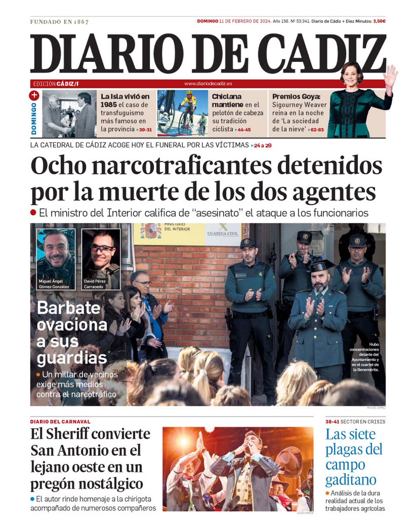 11 de febrero. Conmoción en todo el país por la muerte de los dos guardias civiles, arrollados por una narcolancha en Barbate.