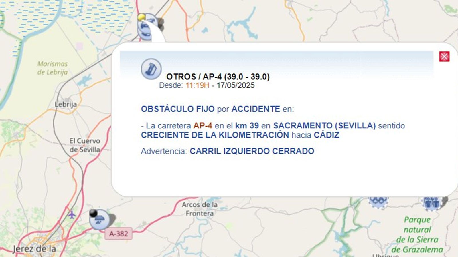 Accidente en la AP-4.