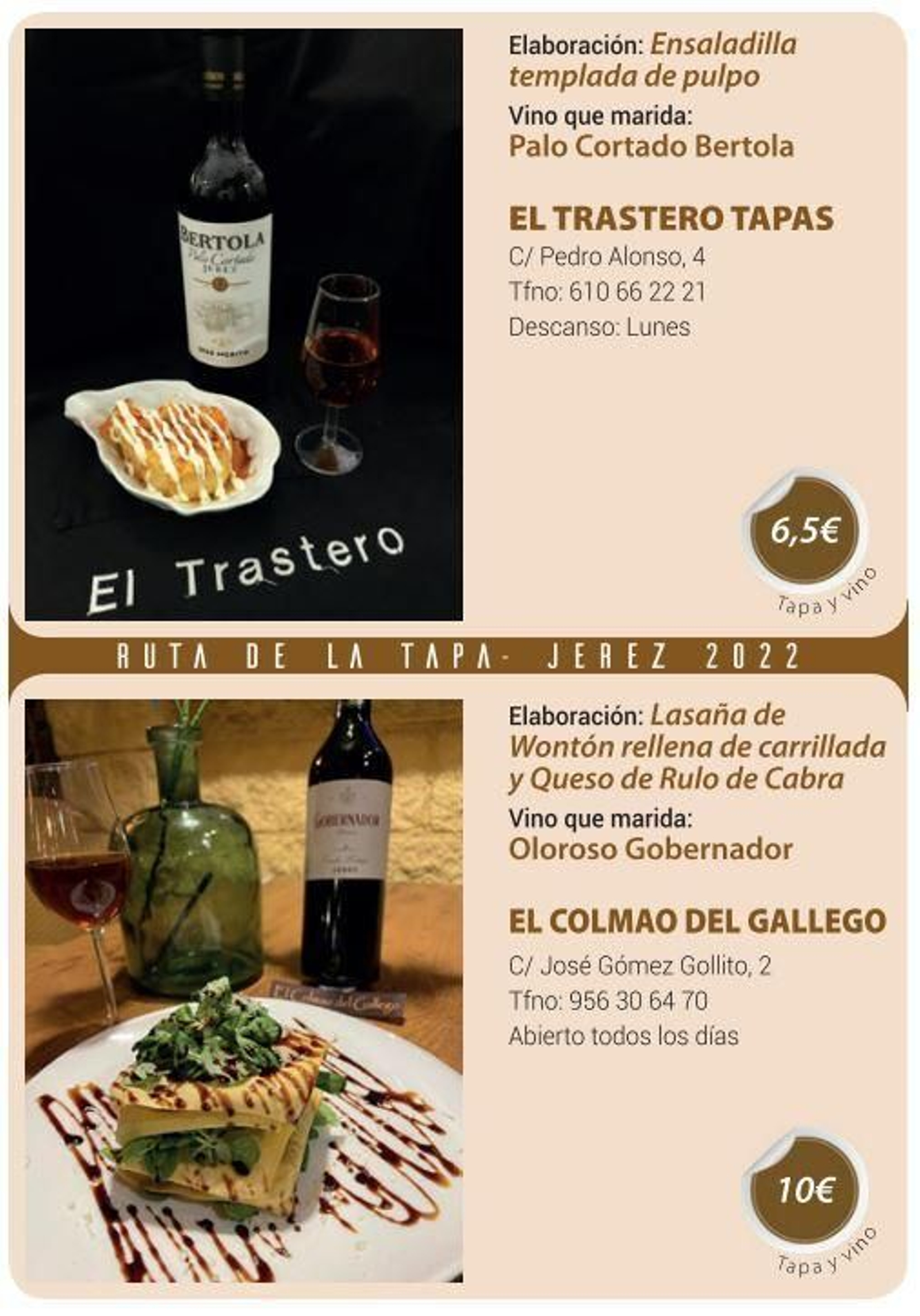 Ruta de la Tapa 'DesTapa Jerez': establecimientos, tapas maridadas y precios