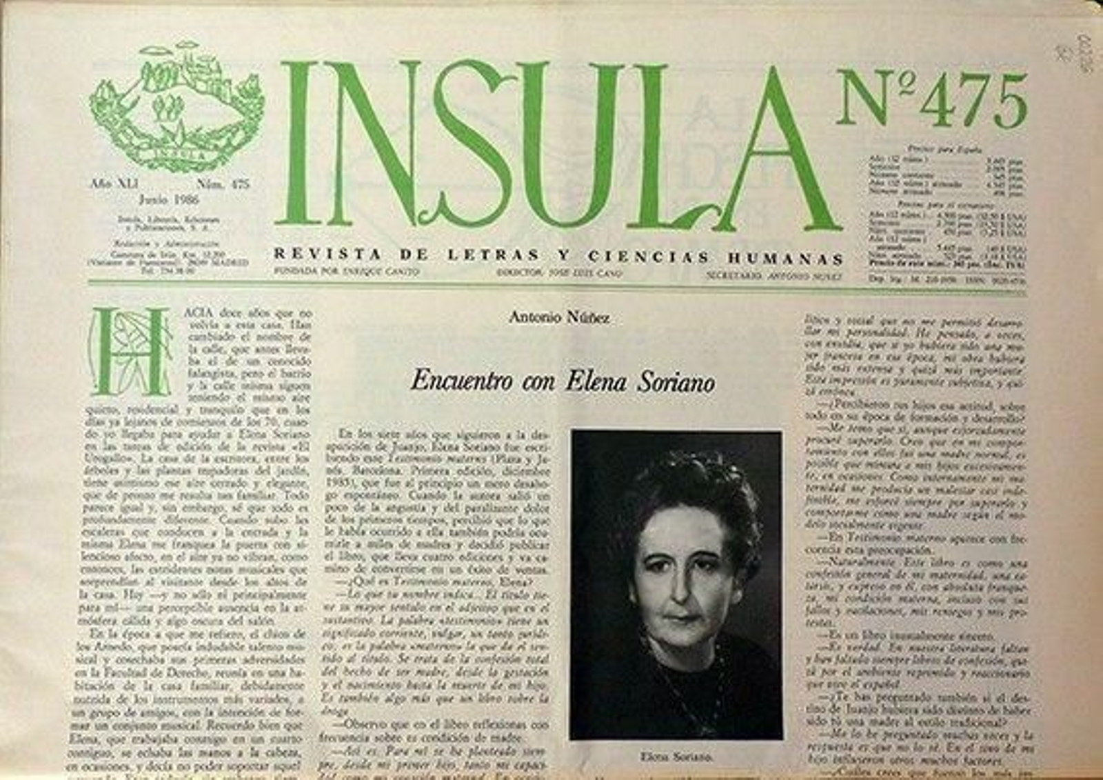 Una portada de 'Ínsula' del año 1986.