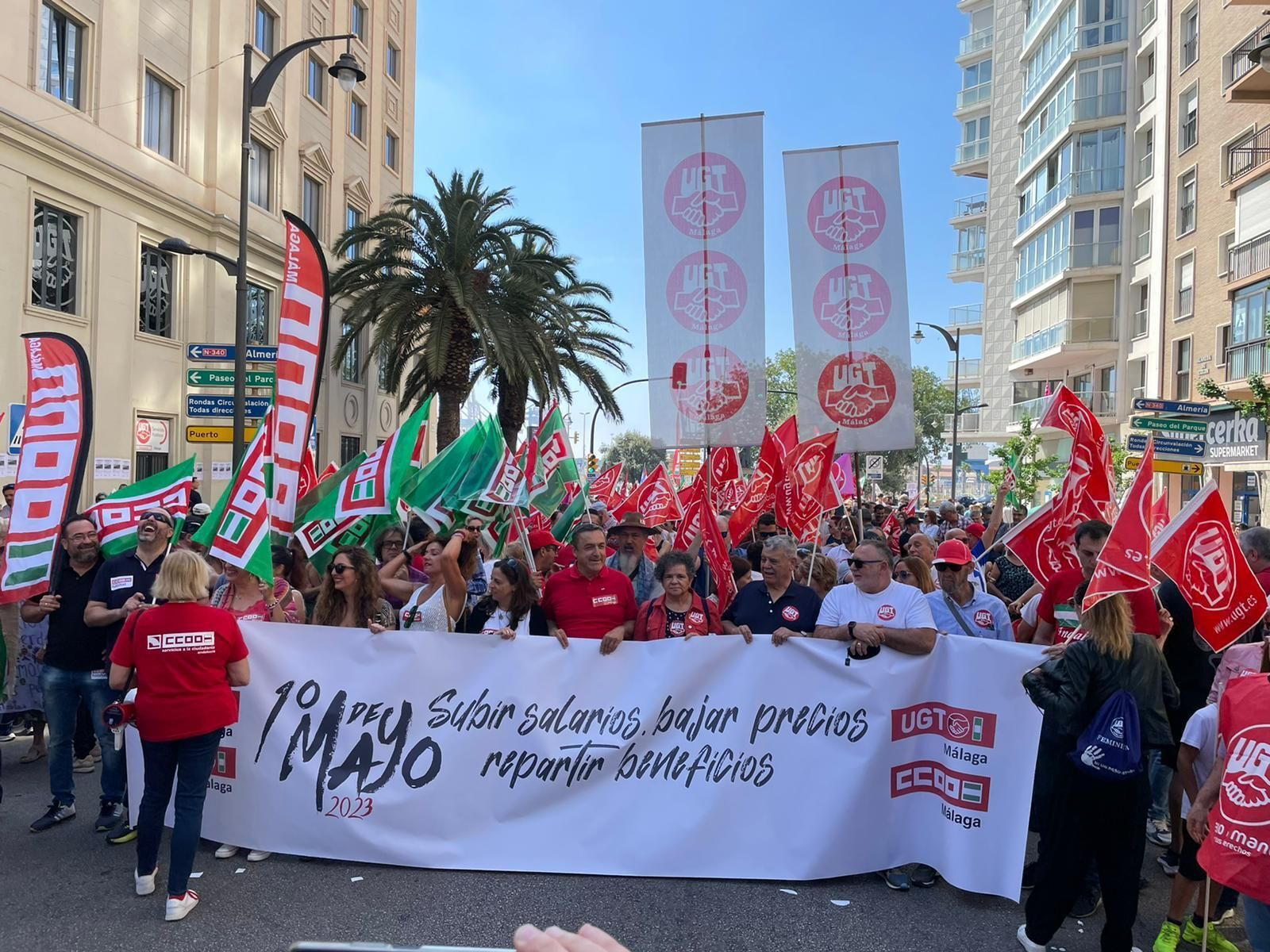 Cabecera de la manifestación del 1º de mayo en Málaga, en el momento de su salida.