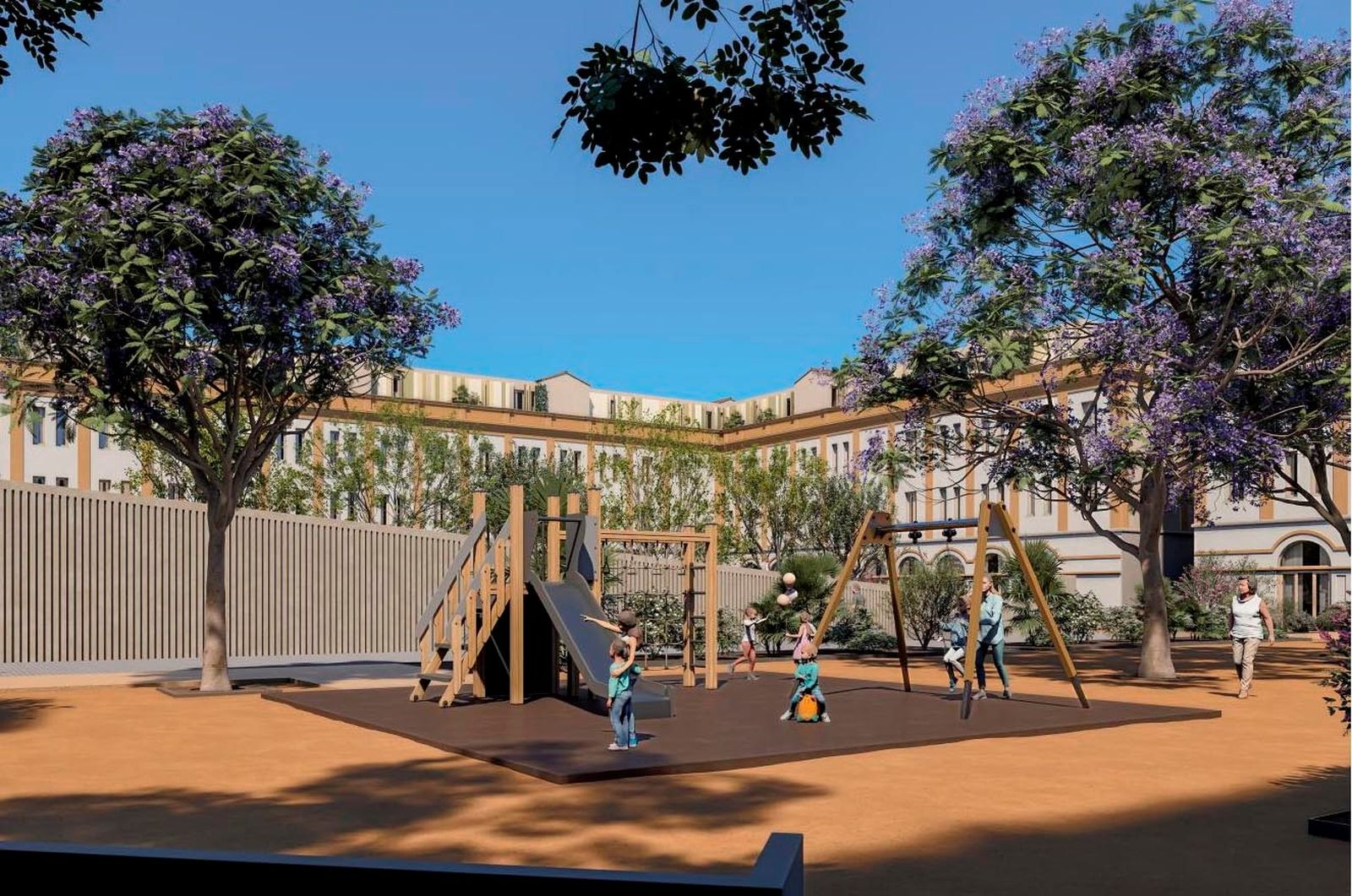 Recreación de los juegos infantiles que irán en la plaza pública del interior de Casa Pinillos.