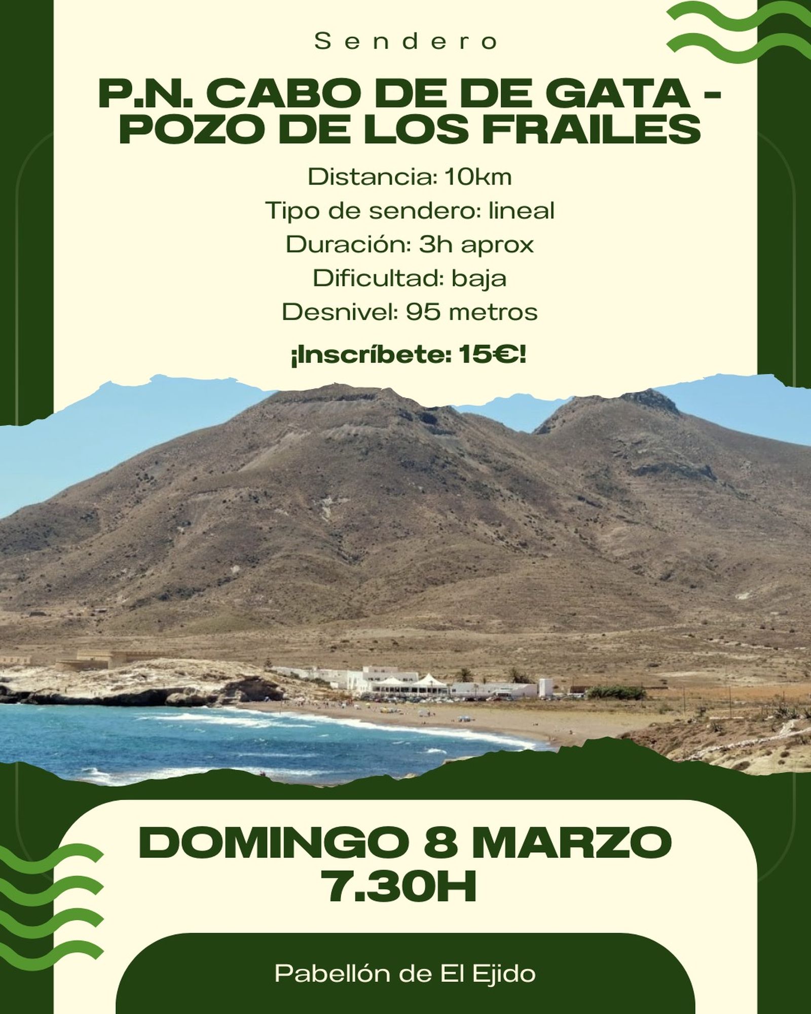 Cartel del sendero por el Parque Natural Cabo de Gata- Pozo de los Frailes del 8 de marzo.