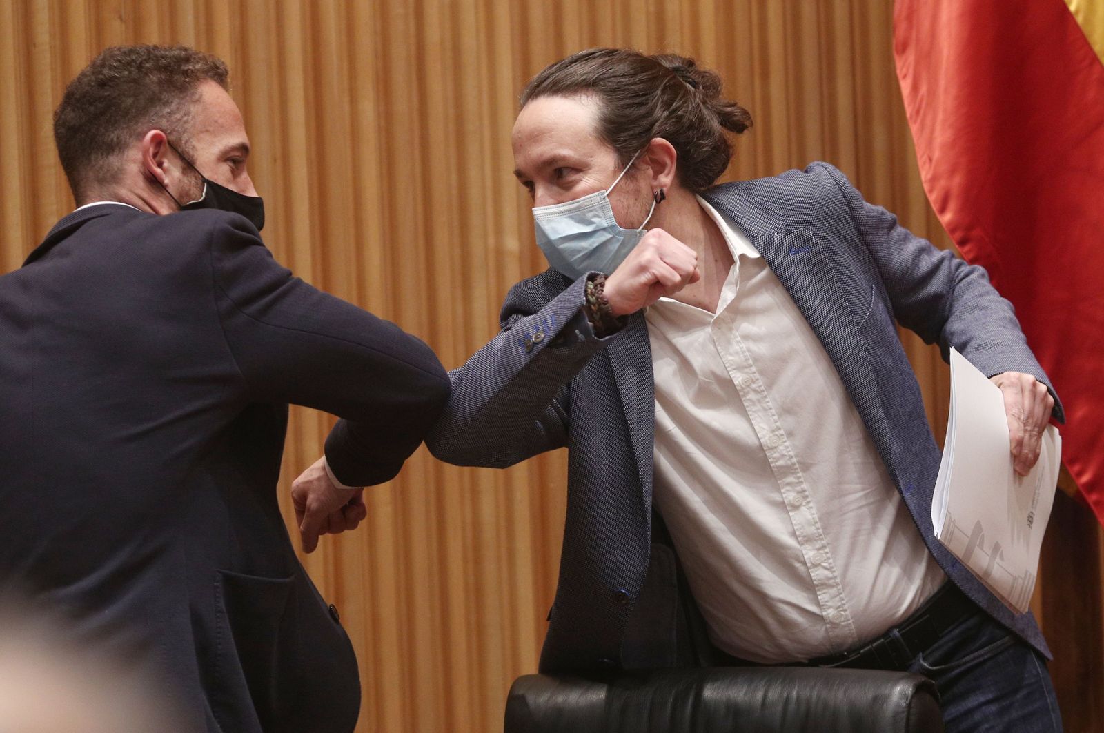 Pablo Iglesias a su llegada este jueves a la Comisión Mixta para la Coordinación y Seguimiento de la Estrategia Española para alcanzar los Objetivos de Desarrollo Sostenible.