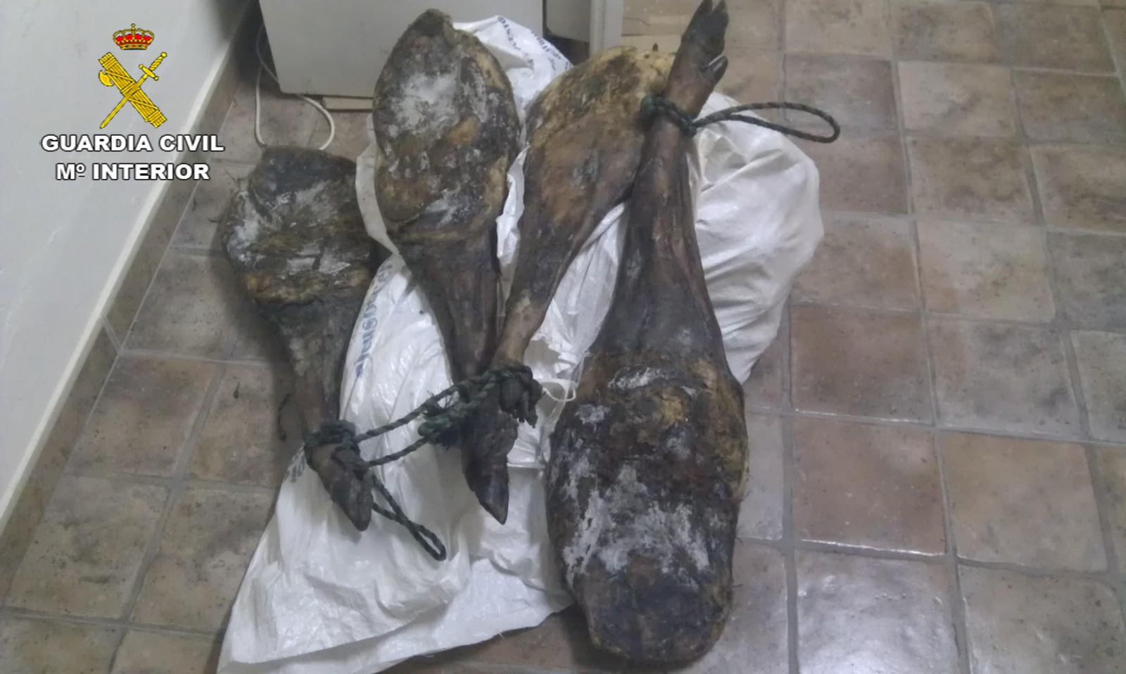 Jamones recuperados por la Guardai Civil  tras ser robados, en una imagen de archivo. Jamones recuperados por la Guardai Civil  tras ser robados, en una imagen de archivo.