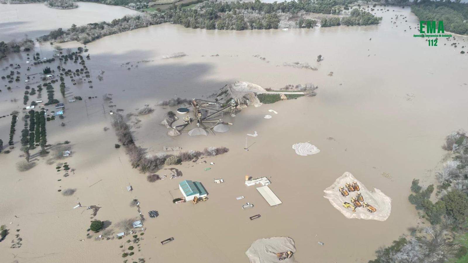 Así se ve desde el aire el desbordamiento del río Guadalete en Jerez, El Puerto, Arcos y la Sierra