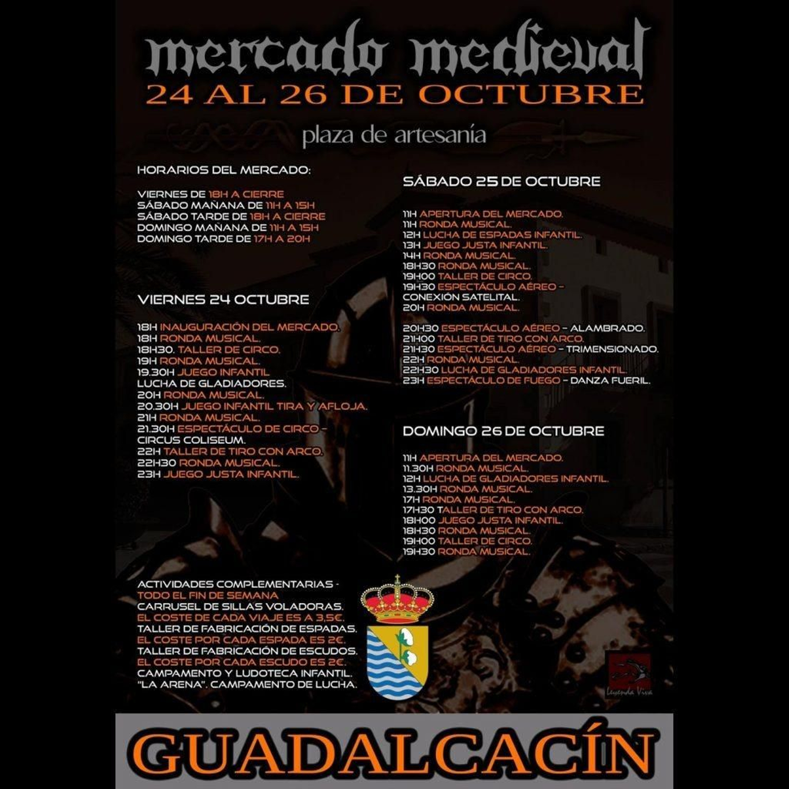 Cartel con la programación y horarios del Mercado Medieval de Guadalcacín