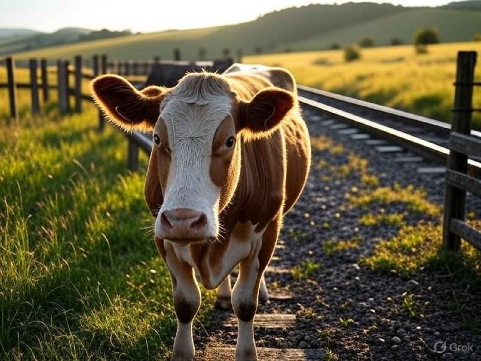 Una vaca cerca de unas vías de tren