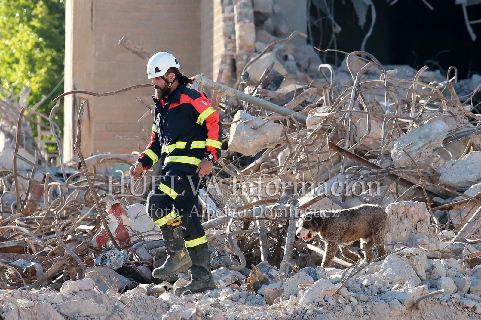 Imágenes del simulacro de los Bomberos de Huelva con la Unidad Canina